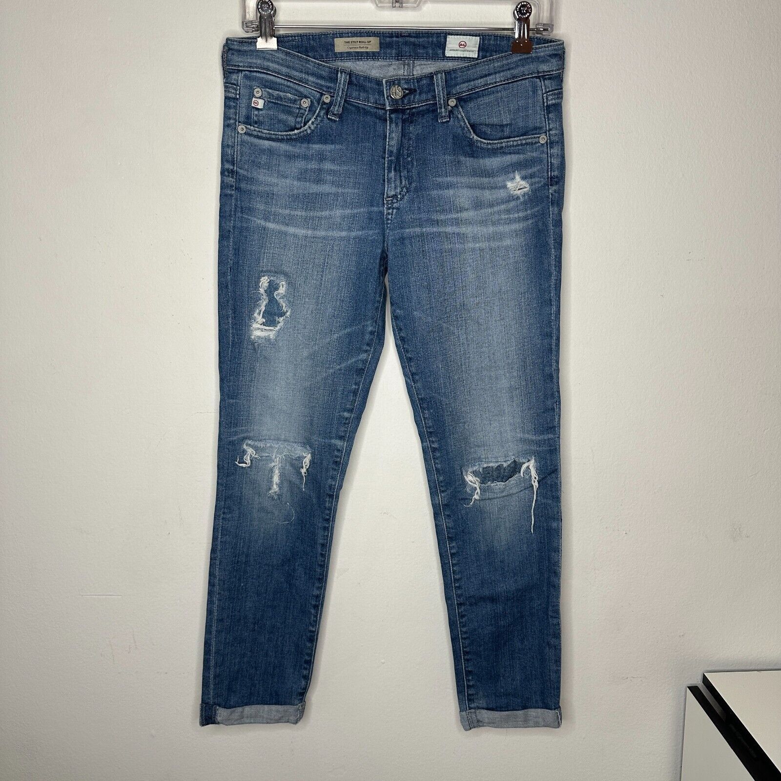 AG Adriano Goldschmied Ag Adriano Goldschmeid Distressed The Stilt Roll Up Jeans 27 Size 27" / US 4 / IT 40 - 1 Thumbnail