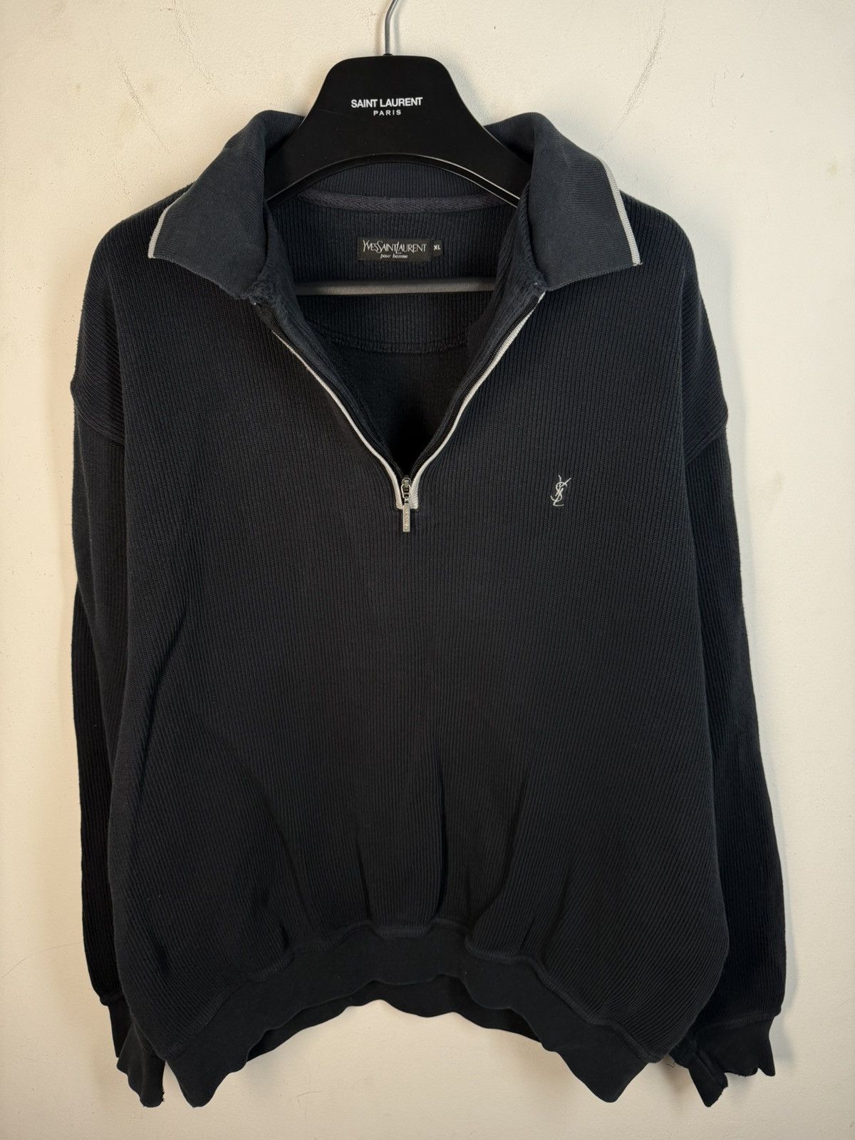 Yves Saint Laurent 90s YSL Sweatshirt 1/4 Quarter Zip Black Vintage Sweater Size US XL / EU 56 / 4 - 11 Thumbnail