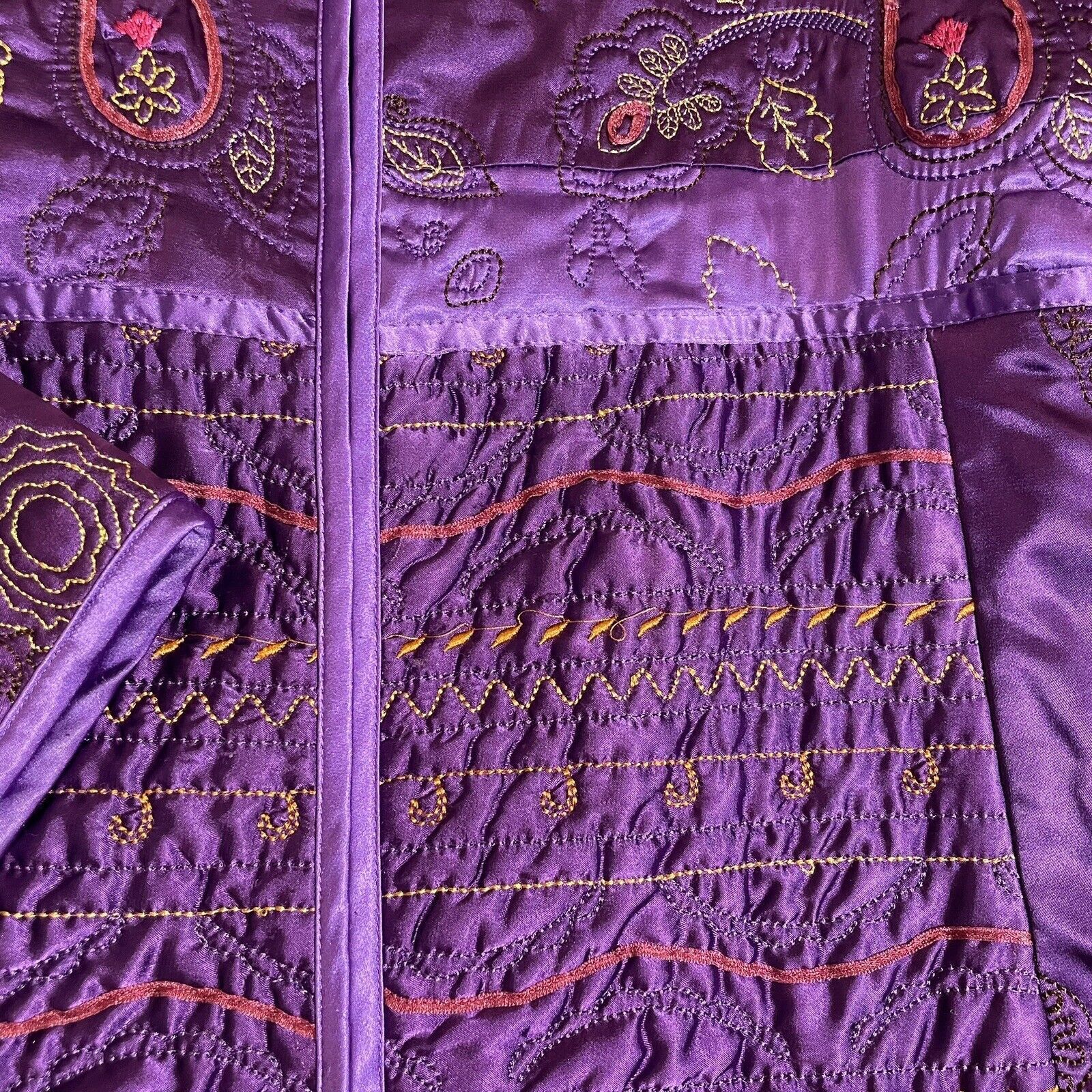Other Diane Gilman Satin Purple Quilted Embroidered Jacket Size 1 Size XL / US 12-14 / IT 48-50 - 8 Thumbnail