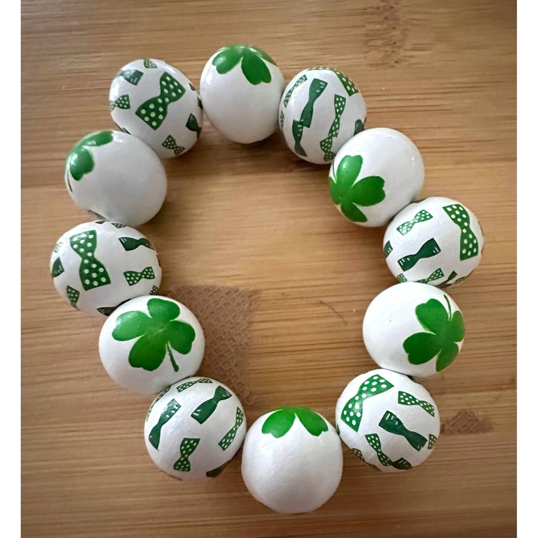 Handmade Luck of the Irish Clover Wood Beaded Stretch Bracelet St Pat Size ONE SIZE - 6 Thumbnail