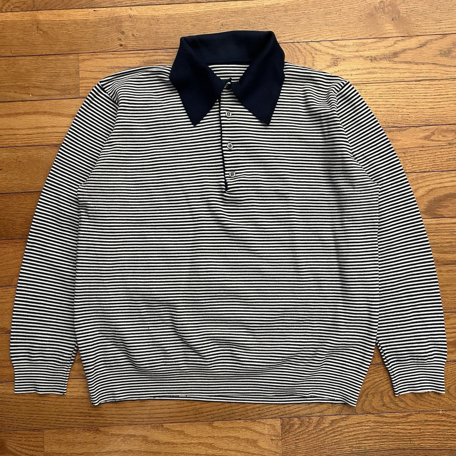 Vintage 70s Ban Lon Striped Disco Long Sleeve Polo Button Up Shirt Size US L / EU 52-54 / 3 - 1 Thumbnail