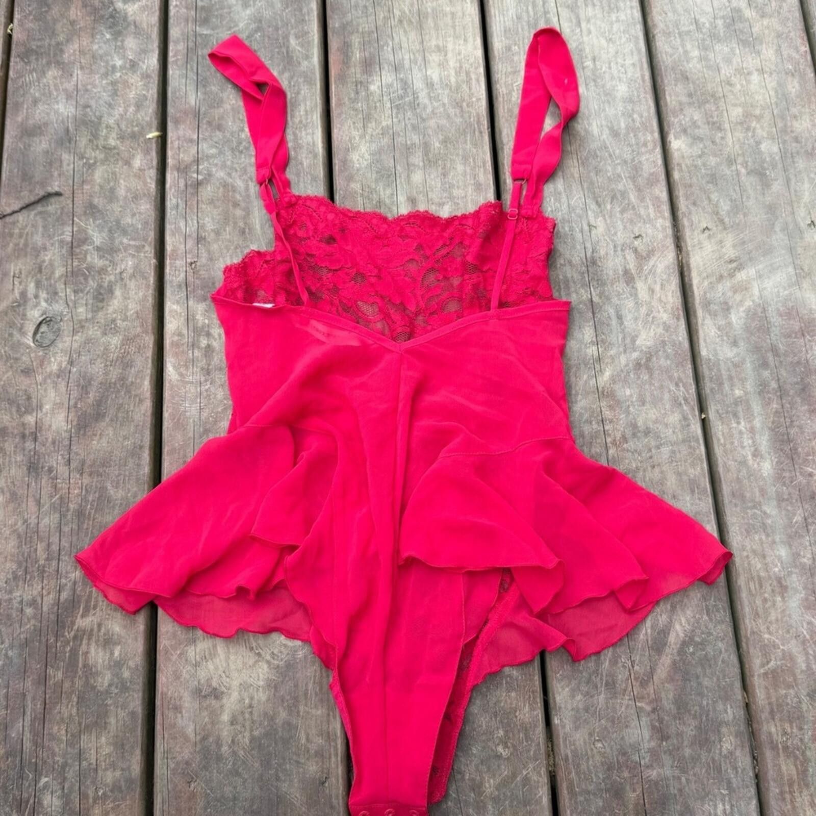 Other Victorias Secret Red Lace Ruffle Teddy Bodysuit Small Size ONE SIZE - 4 Thumbnail