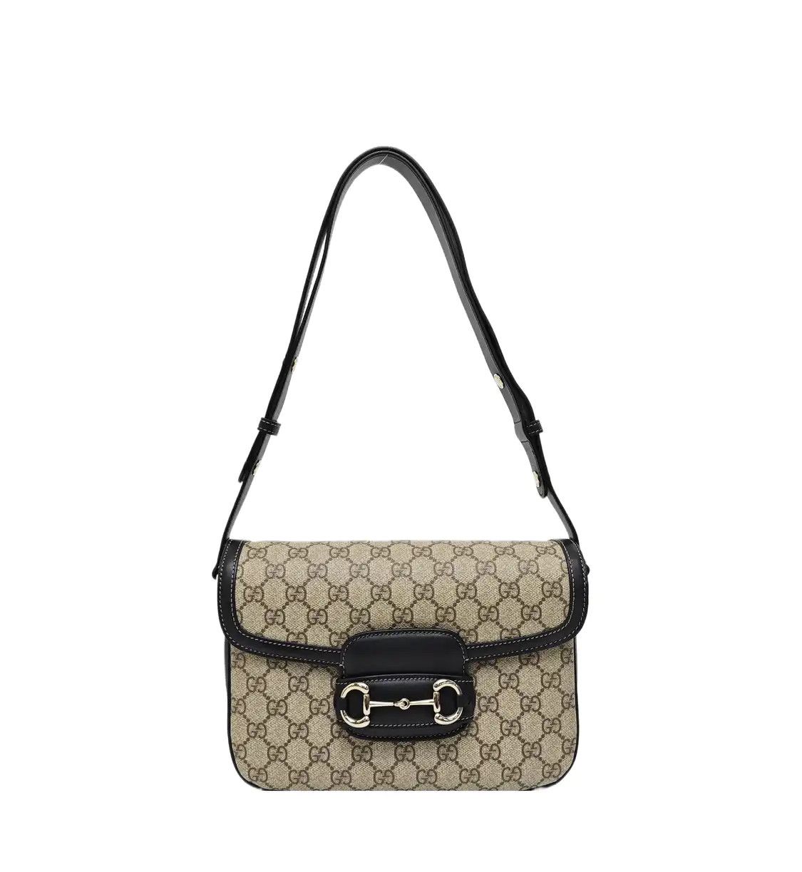 Gucci Horsebit 1955 Medium Beige Coated Canvas Monogram Horse Bit Buckle Shoulde, Women's