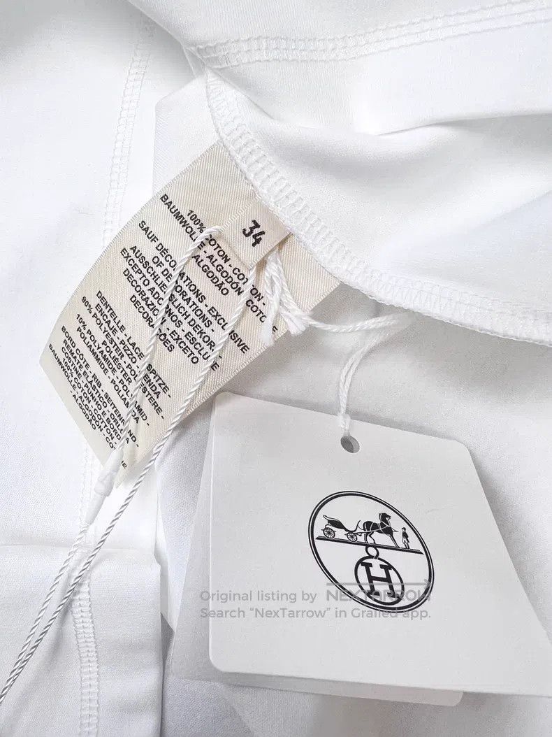 Hermes Hermes White plain knitted embroidered short-sleeve T-shir Size XXS / US 00 / IT 34 - 6 Thumbnail