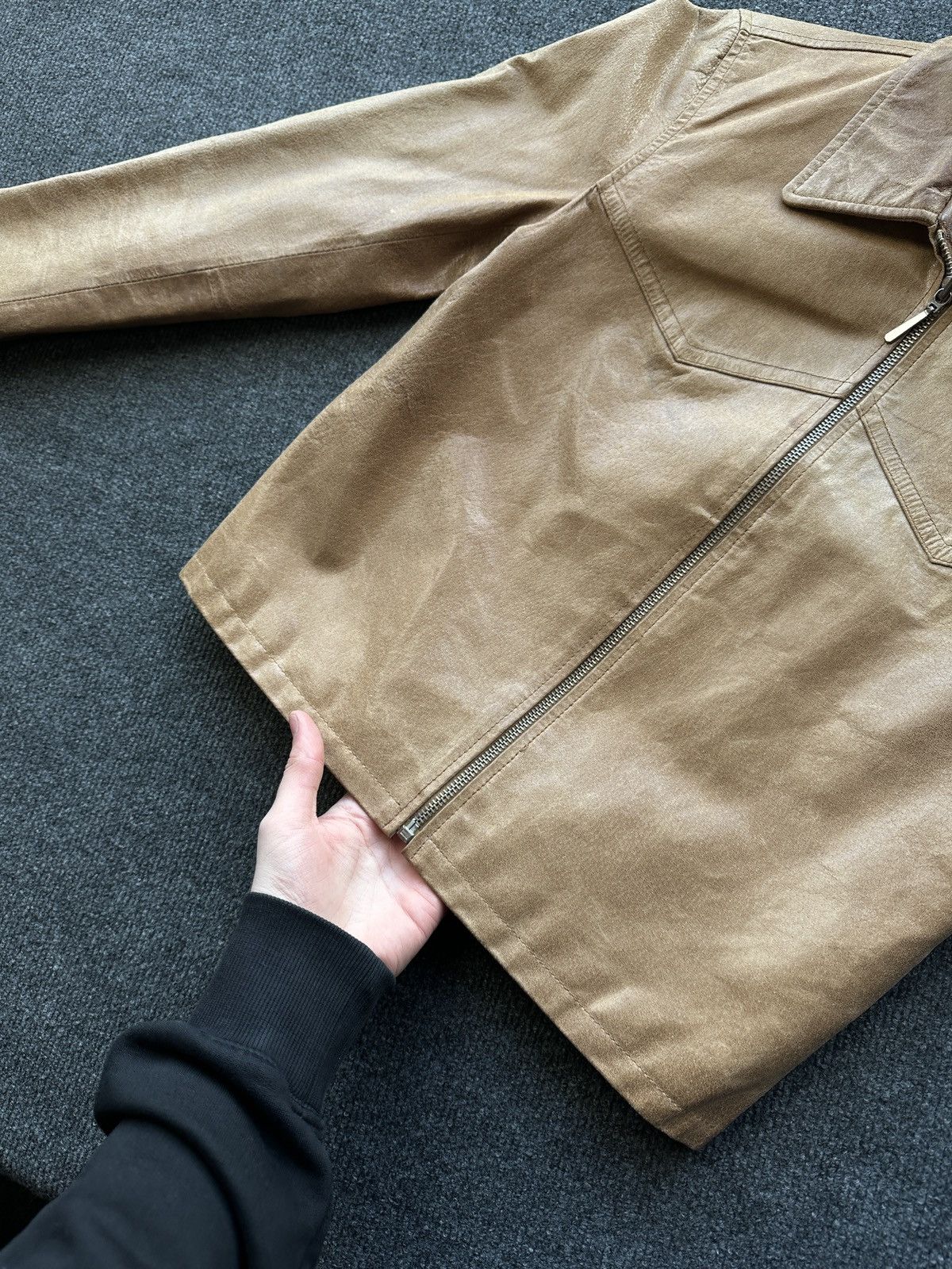 Other 🚨Y2K RICK OWENS TYPE DIRTY SLIM FIT ZIP LEATHER JACKET Size XS / US 0-2 / IT 36-38 - 3 Thumbnail