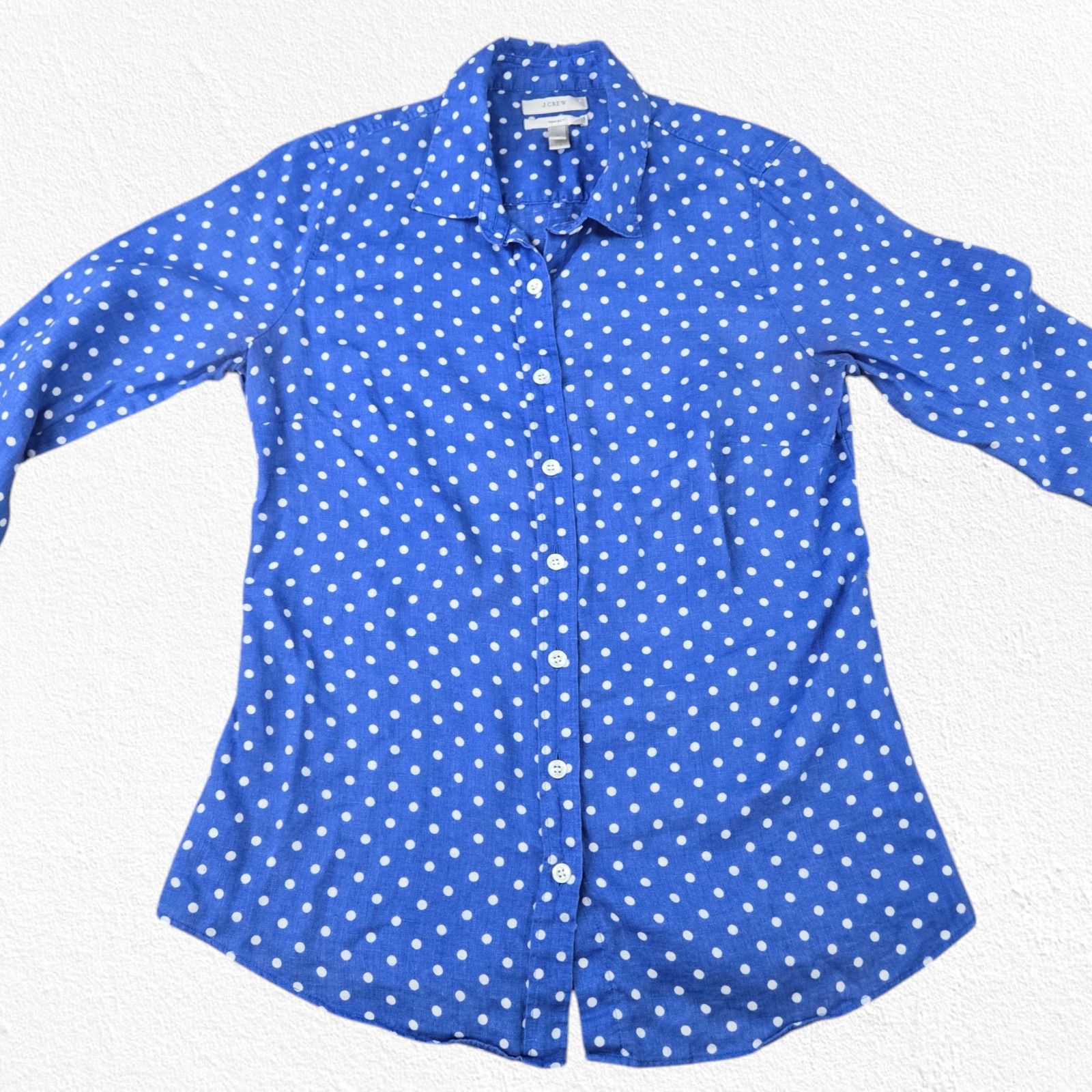 J.Crew J Crew Blue Polka Dot Button Down Linen Blouse Size 4 Size S / US 4 / IT 40 - 9 Thumbnail