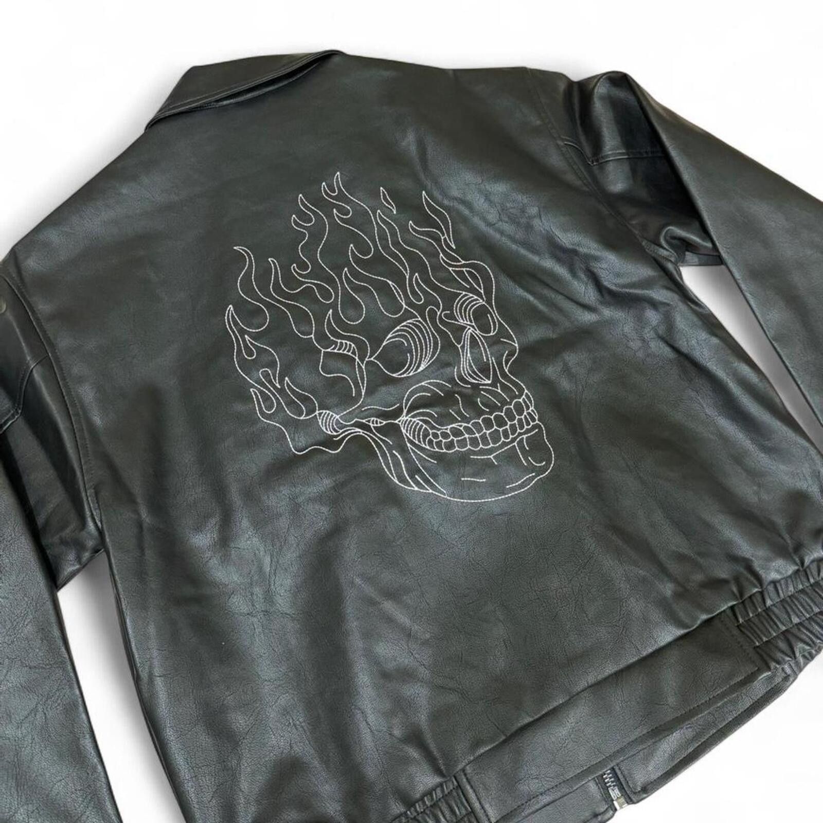 Ed Hardy Black leather jacket with white skull stitching design Size US L / EU 52-54 / 3 - 1 Thumbnail