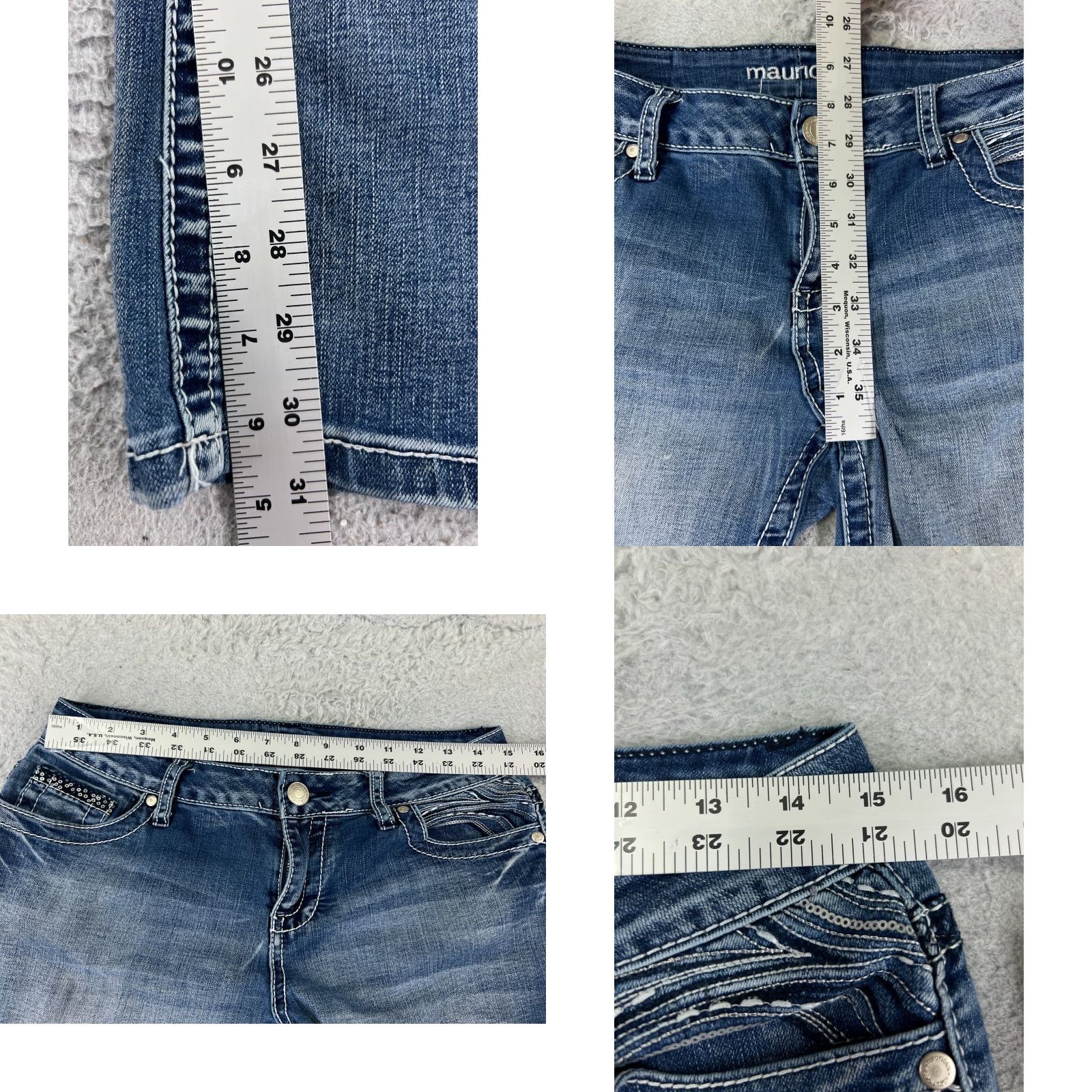 Vintage Maurices Jeans Women Flared Denim 5 Regular Blue 29x31 Stretch Low Rise Womens Cowboy Southwestern 90s Style Size 27" / US 4 / IT 40 - 8 Thumbnail