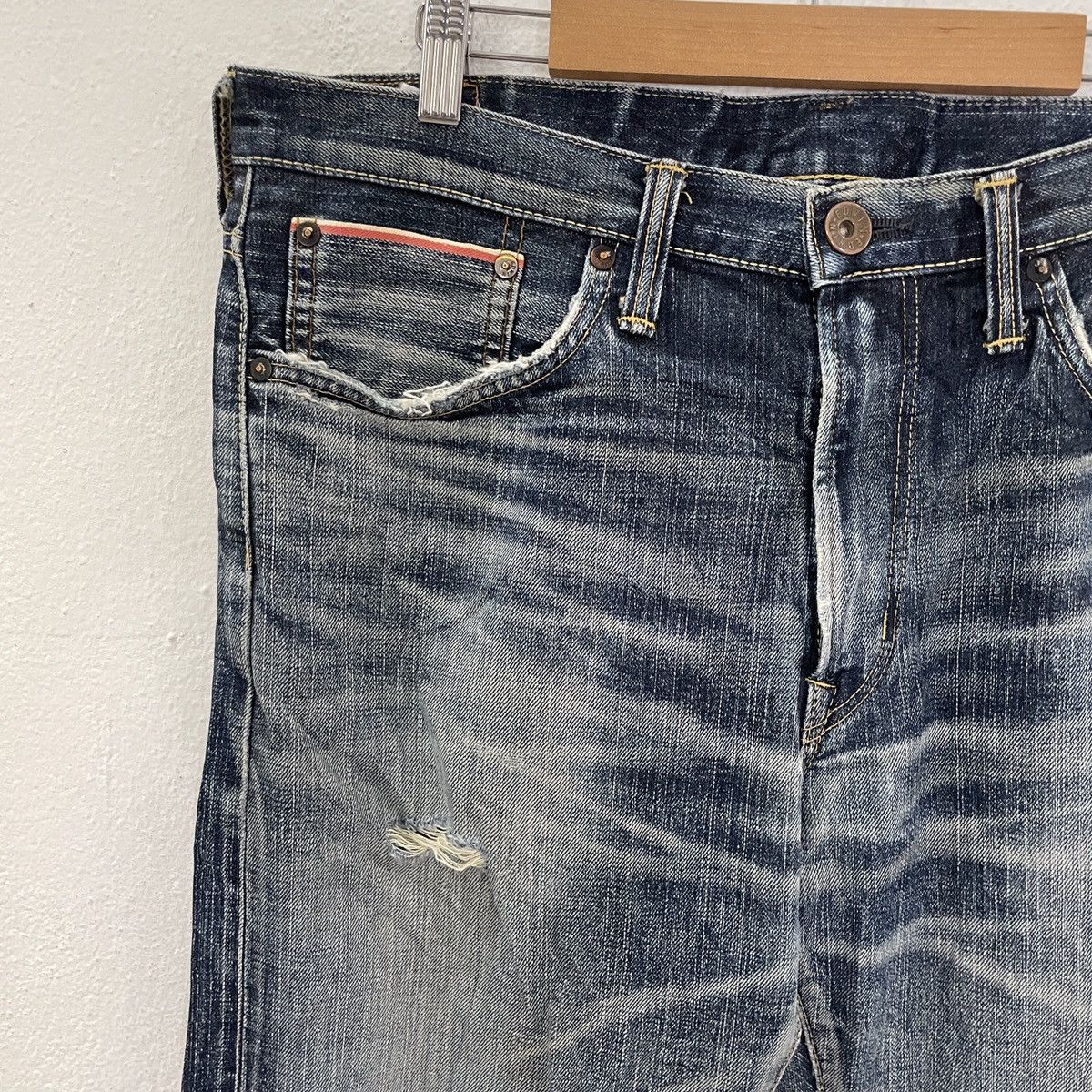 Edwin Redline‼️Vintage Edwin Selvedge Distressed Denim Size US 35 - 3 Thumbnail