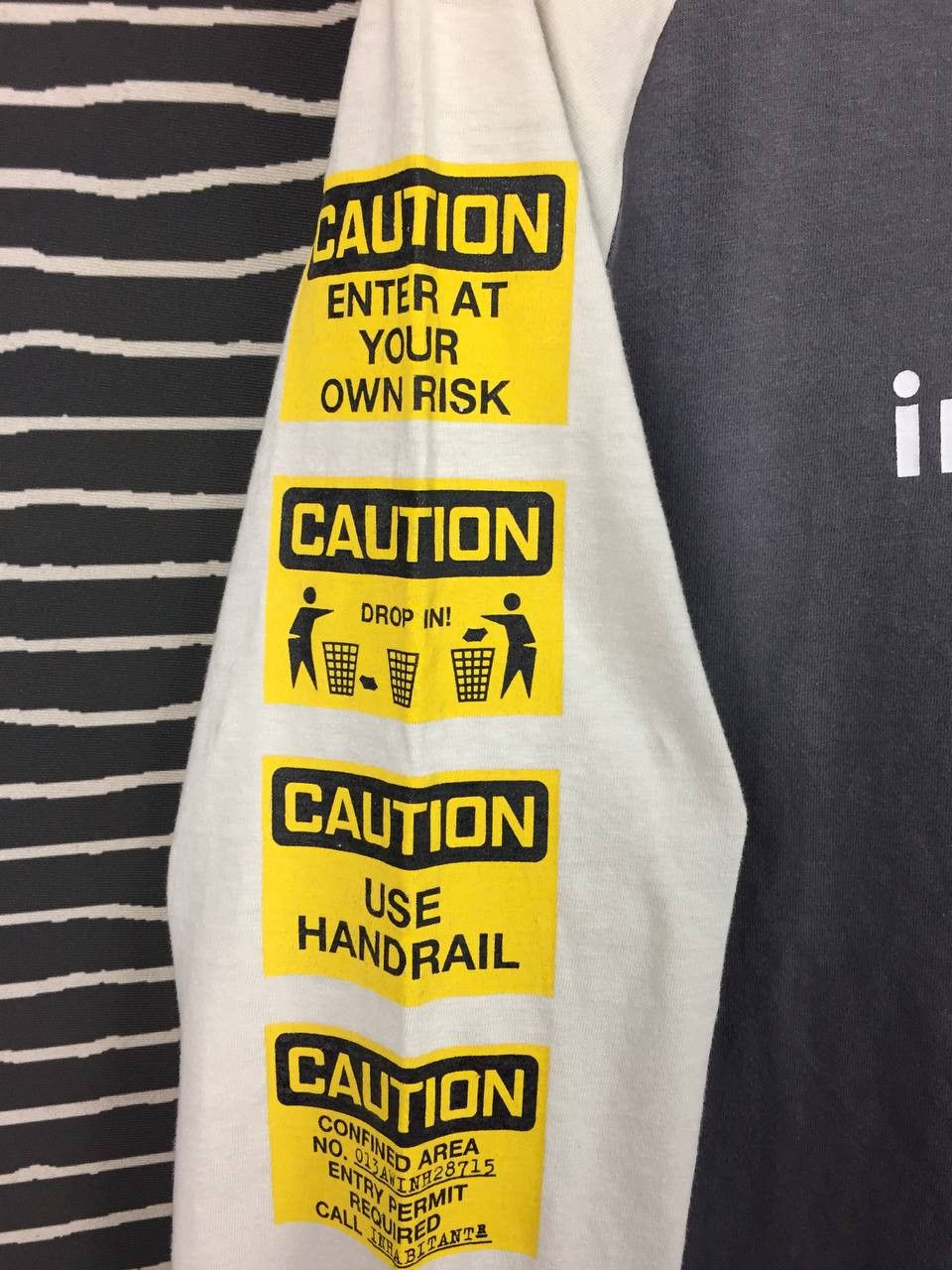 Japanese Brand Vtg Inhabitant Japan Industrial Danger Caution Raglan Tee Size US S / EU 44-46 / 1 - 4 Thumbnail