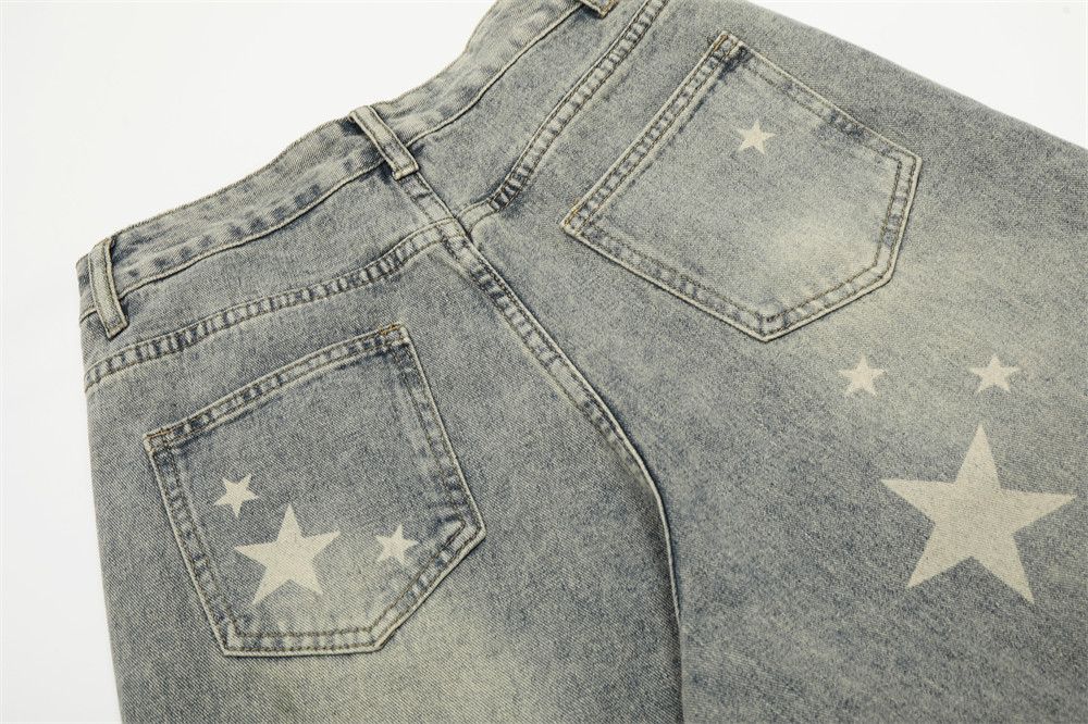 Men's star loose punk washed distressed scimitar jeans