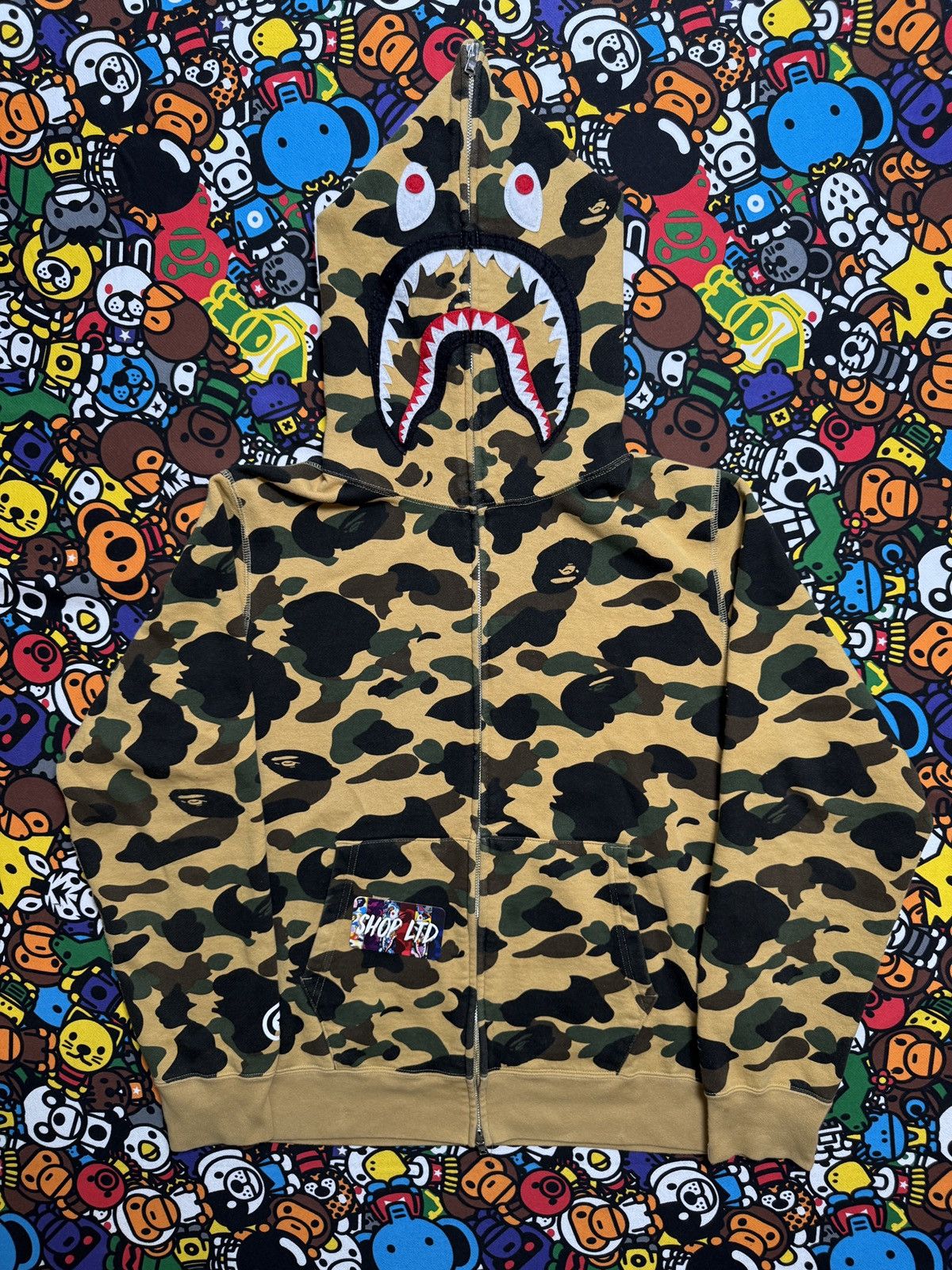 A Bathing Ape Yellow Camo Shark Hoodie
