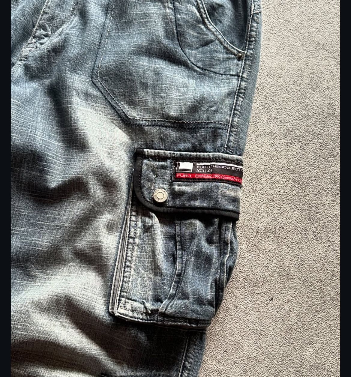 Japanese Brand 2000s Fubu Baggy Cargo Wash Jeans y2k Lgb Size US 35 - 3 Thumbnail