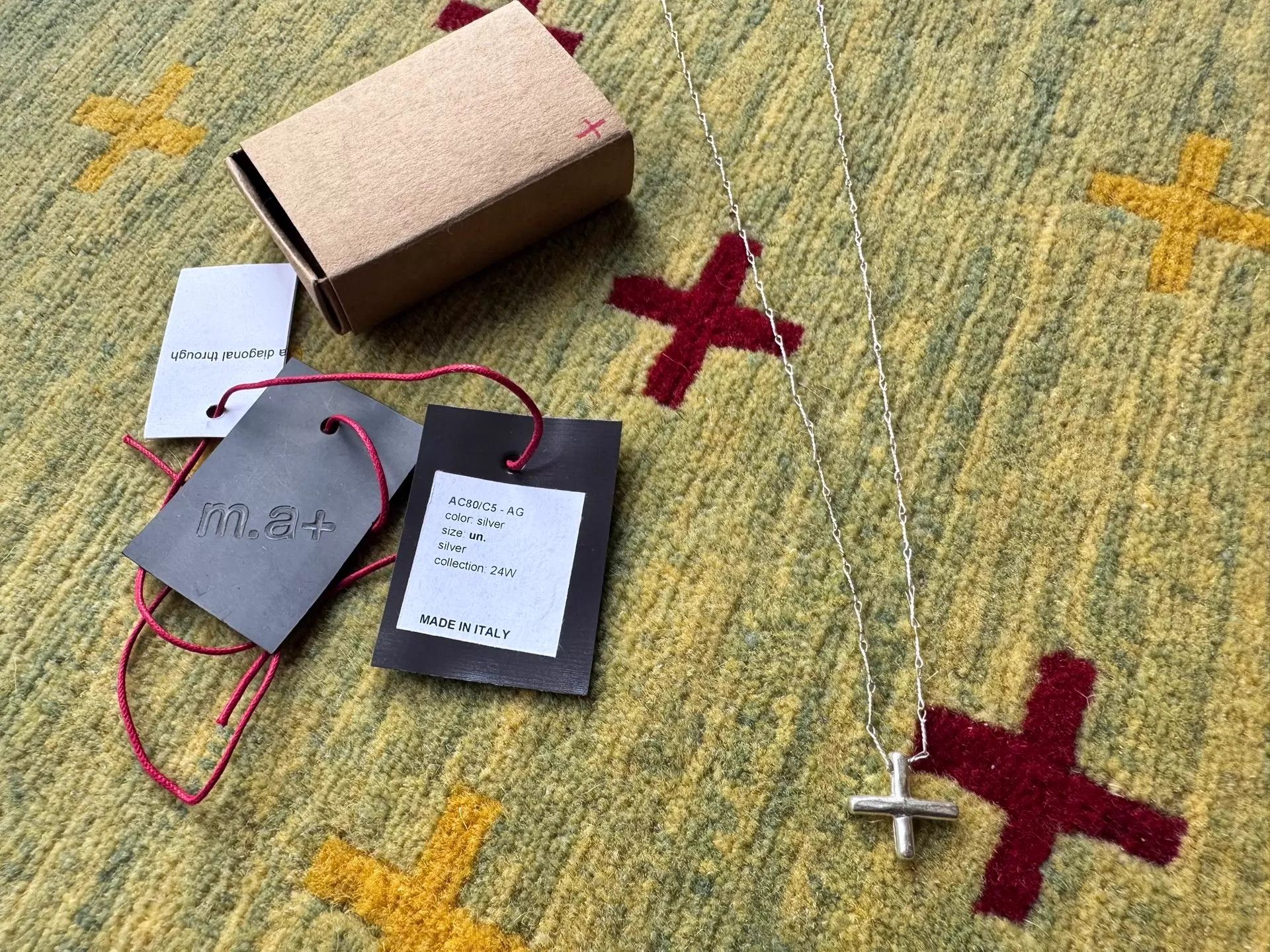 Ma+ m.a+ Silver Cross Necklace AC80/C5 Ultra Thin Bamboo Chain Size ONE SIZE - 1 Thumbnail