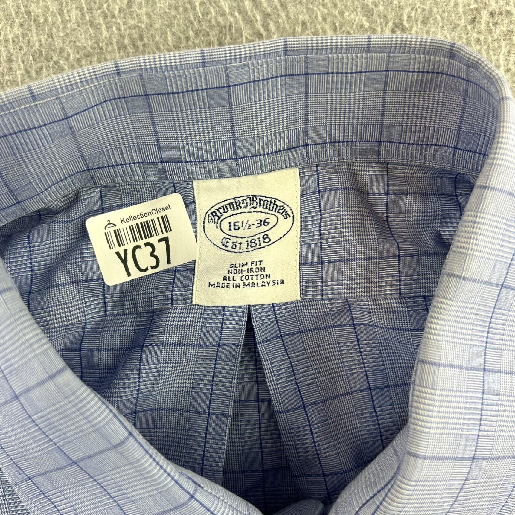 Brooks Brothers Brooks Brothers Dress Shirt Mens 16.5-36 Blue Slim Non-Iron Adult Regular Check Shirt Size 46R - 6 Thumbnail
