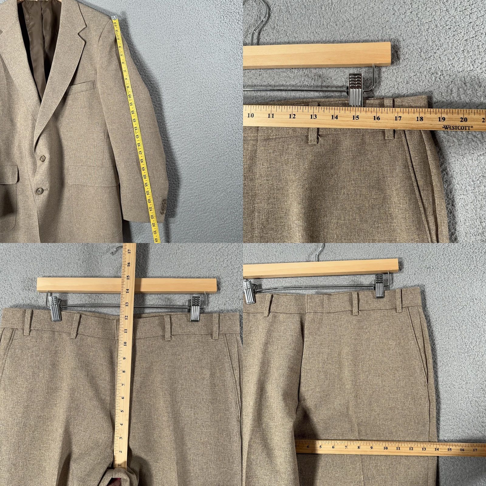 Levi's VINTAGE Levis Suit Mens 44 36W Beige Poly Tweed 2 Piece Sta Prest 80s Size 44R - 10 Thumbnail