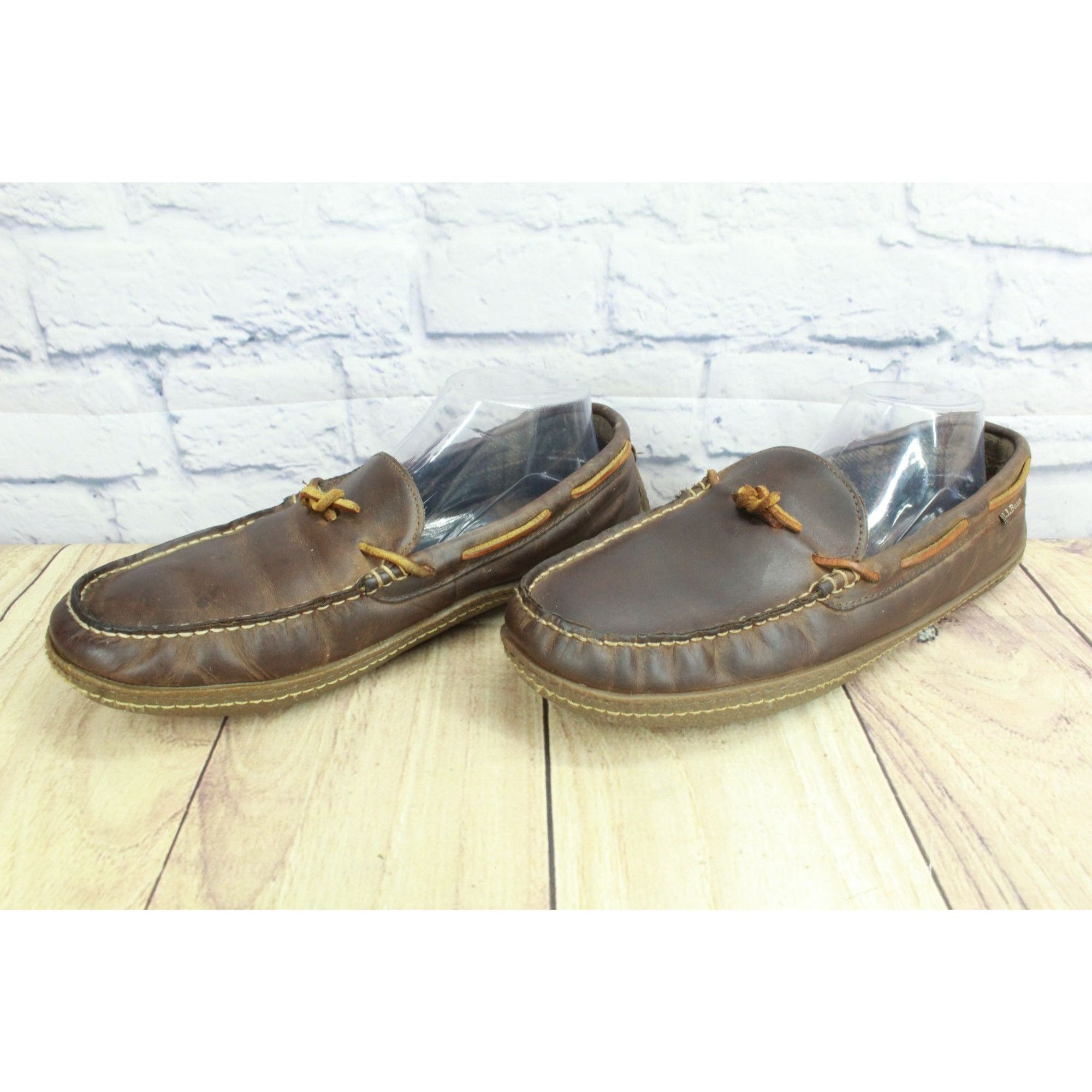 L.L. Bean LL Bean Brown Leather Flannel Lined Handsewn Slippers Size US 10 / EU 43 - 3 Thumbnail