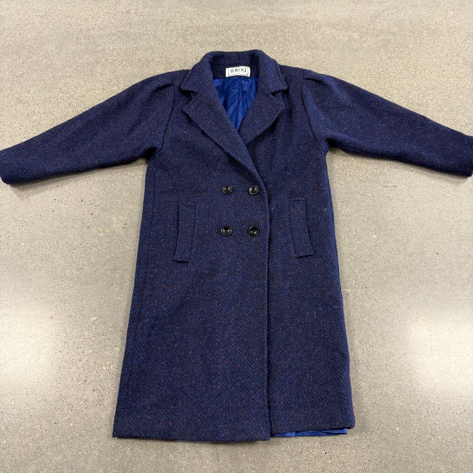 The Trilogy Tapes Vtg Trilogi Women's Long Herringbone Pea Coat Wool Tweed USA Size L / US 10 / IT 46 - 1 Thumbnail