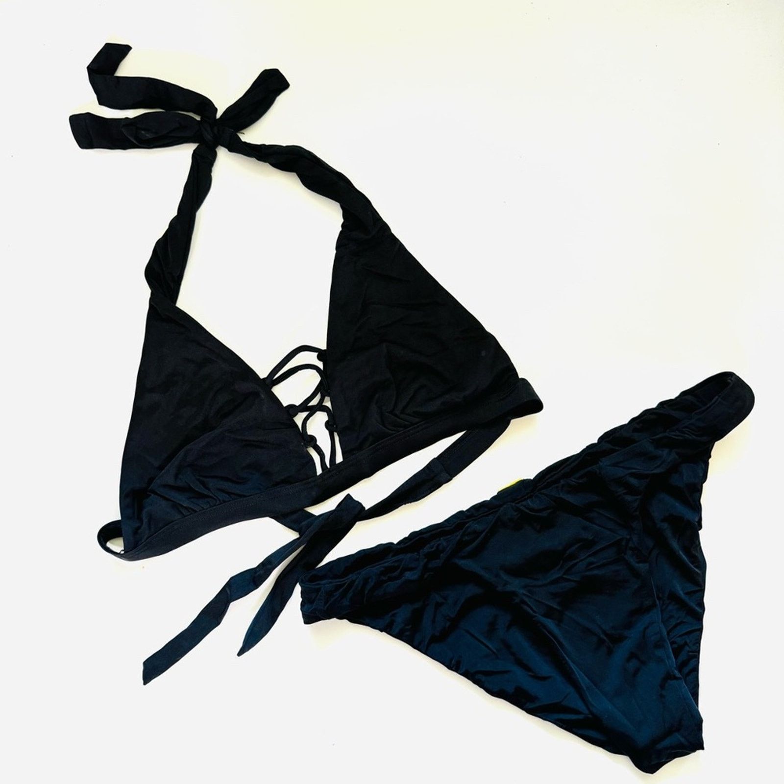 REVOLVE BEACH BUNNY Black Lace Front Halter Tie Bikini Cheeky Bottom Size ONE SIZE - 2 Thumbnail