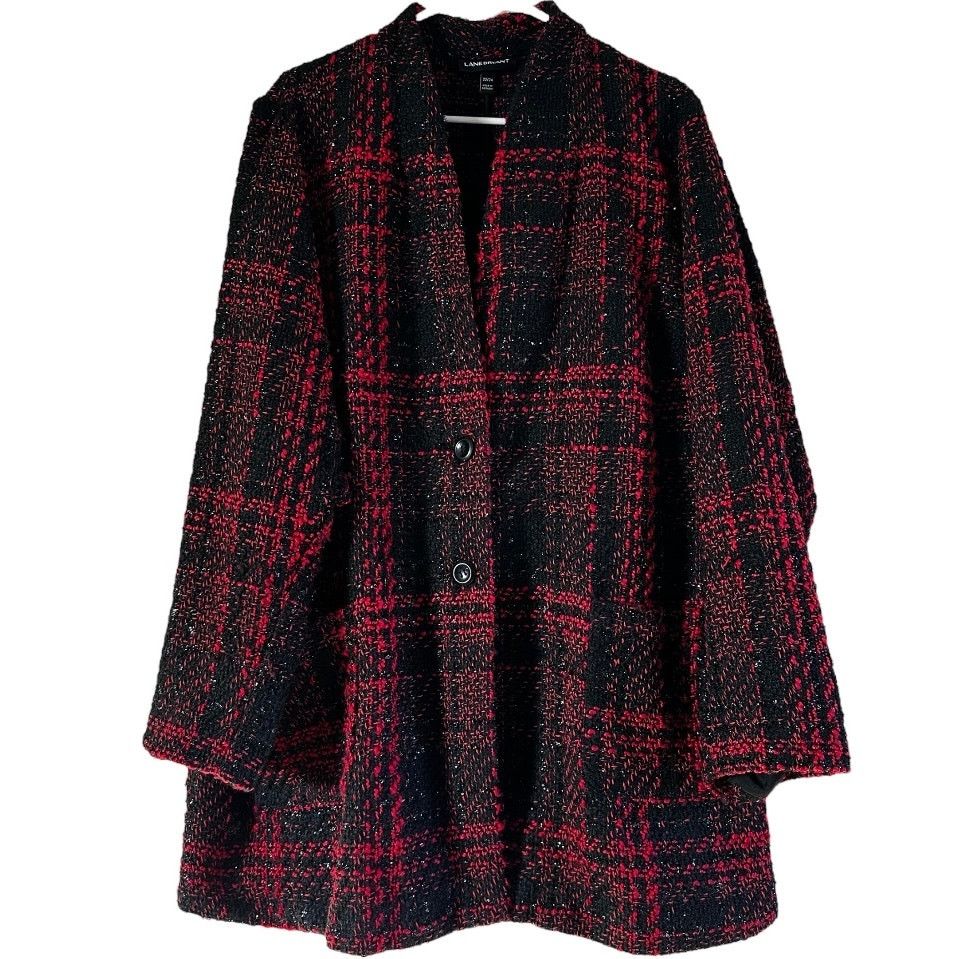 Other Lane Bryant Plaid Tweed Jacket Button Pockets Mid Red 22/24 Size 4XL / US 24-26 - 2 Thumbnail
