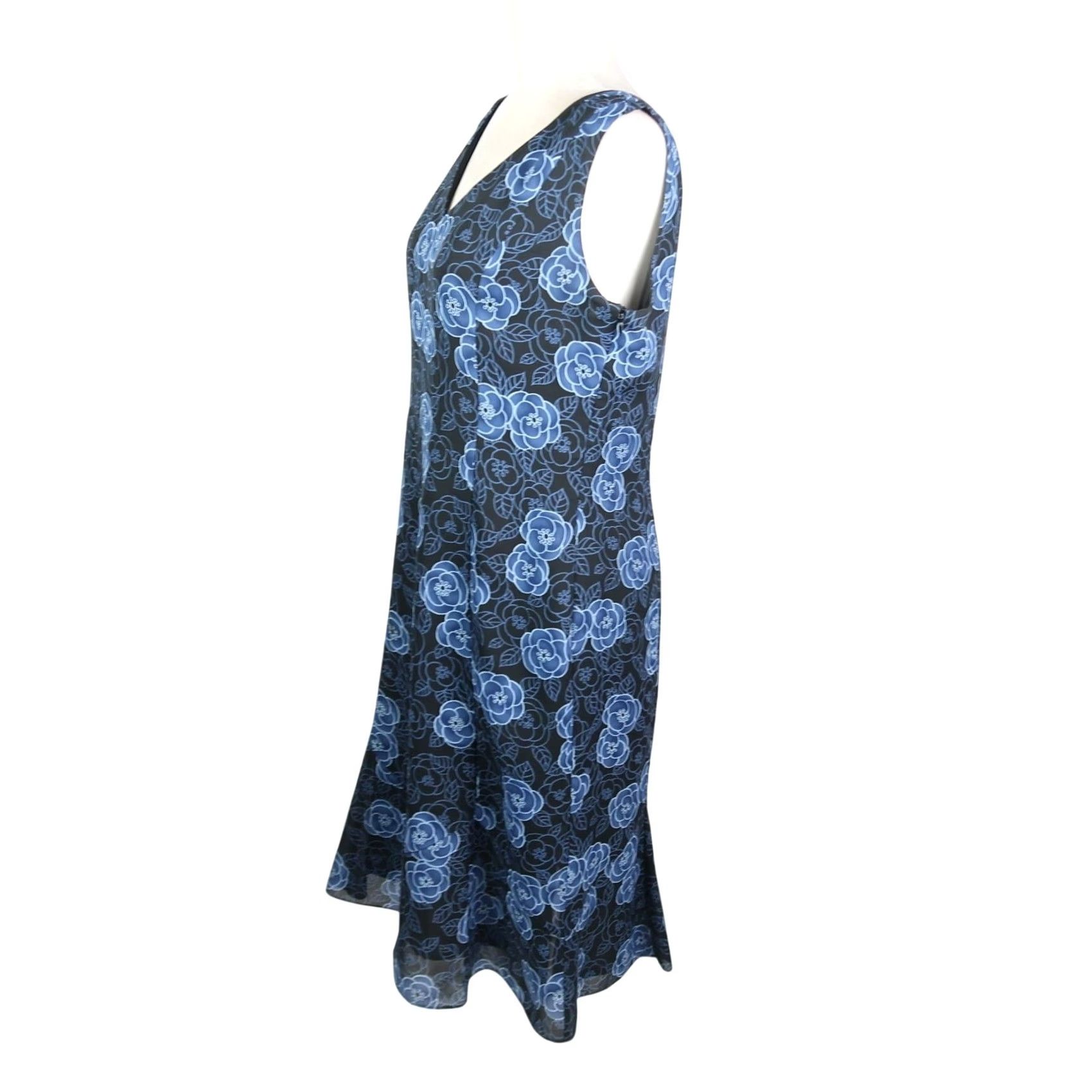 Ann Taylor VINTAGE Ann Taylor LOFT Navy Blue Floral Midi Dress Sleeveless V-Neck 8 Women 90s Size M / US 6-8 / IT 42-44 - 3 Thumbnail
