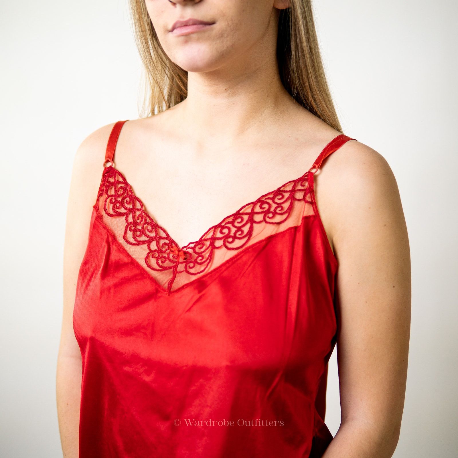 Vintage Vintage 80s Red Lace Cami Lingerie Sleep Shirt Size ONE SIZE - 4 Thumbnail