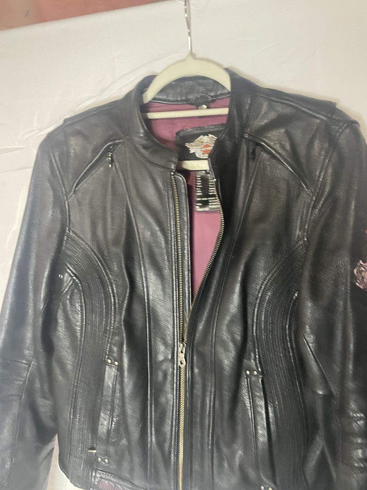 Harley Davidson 2007 Harley Davidson Roses Leather Biker Jacket Black + Pink Size US M / EU 48-50 / 2 - 7 Thumbnail