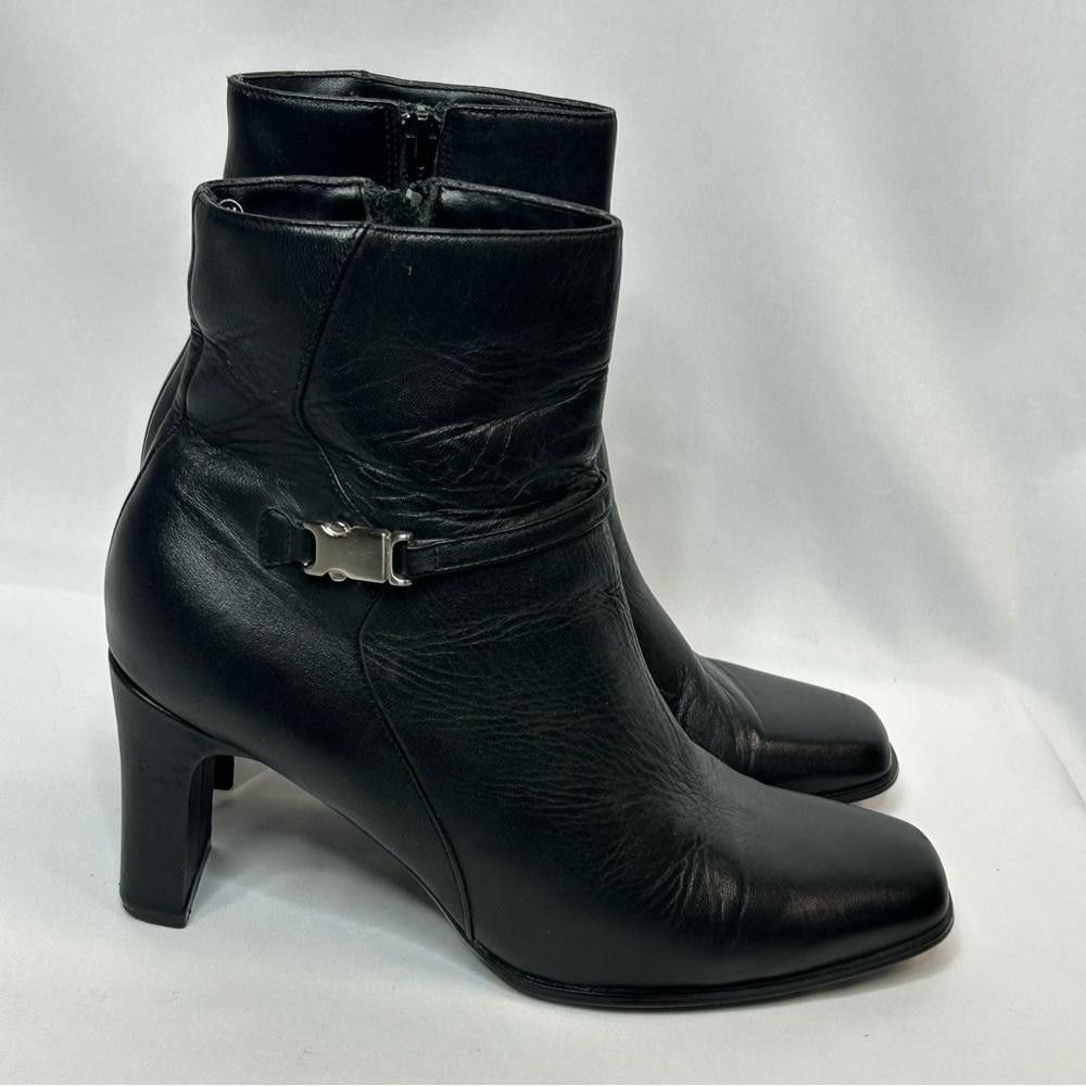 Designer Hillard & Hanson Black Leather Ankle Boots, Techno, 9 Size US 9 / IT 39 - 7 Thumbnail