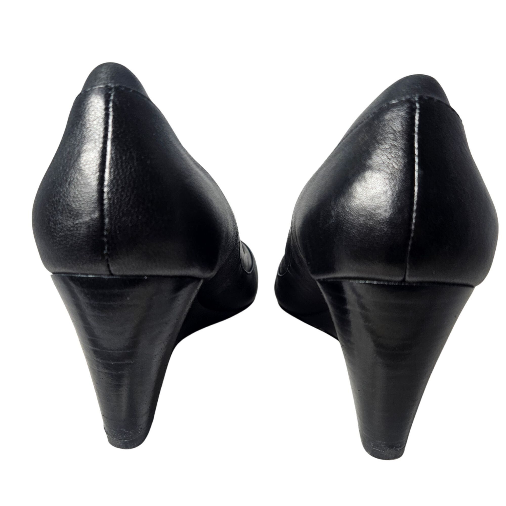 Coach Women’s Black Leather Wedge Heels 6.5B Quiet Luxury, O
