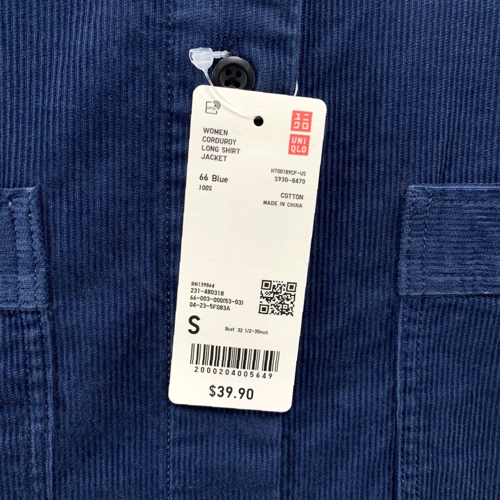 Uniqlo VINTAGE Uniqlo Corduroy Shirt Jacket Womens Small Blue Collarless Pocket NWT Size L / US 10 / IT 46 - 7 Thumbnail