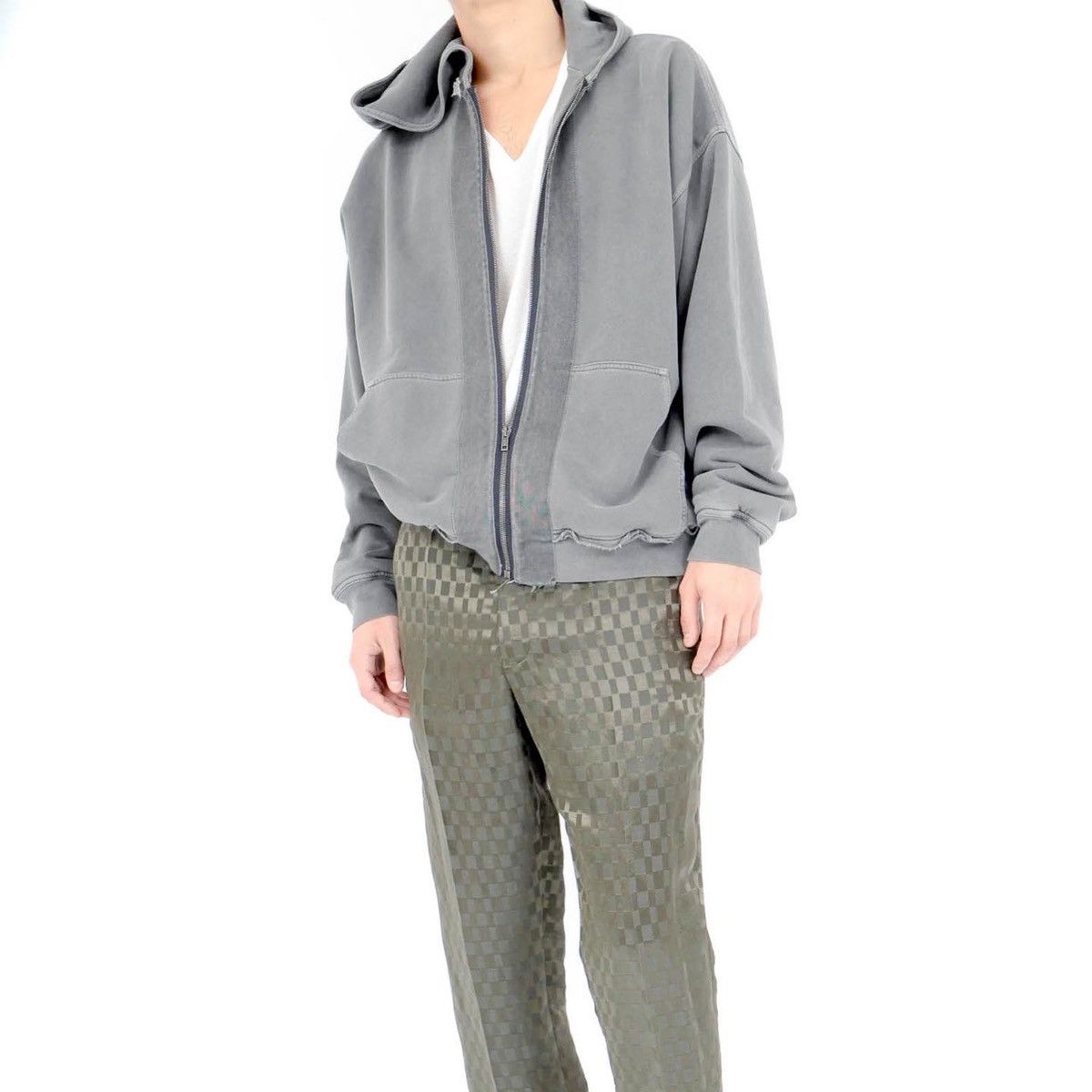 Haider Ackermann Washed Grey Distressed Double Layer Zip-Hoodie Size US L / EU 52-54 / 3 - 7 Thumbnail