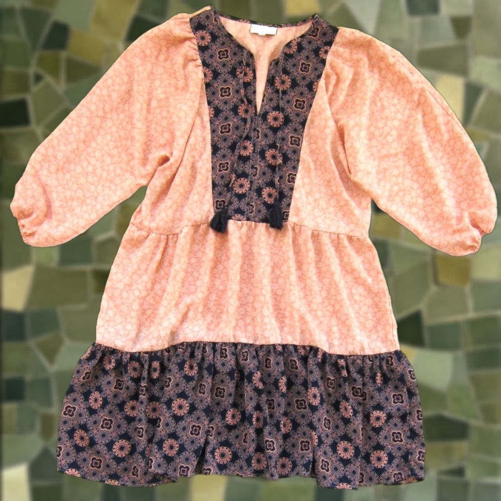 Vintage Studio B By Bobeau Dress 3/4 Sleeve V-Neck Smock Pink Blue Floral Paisley Large Size L / US 10 / IT 46 - 1 Thumbnail