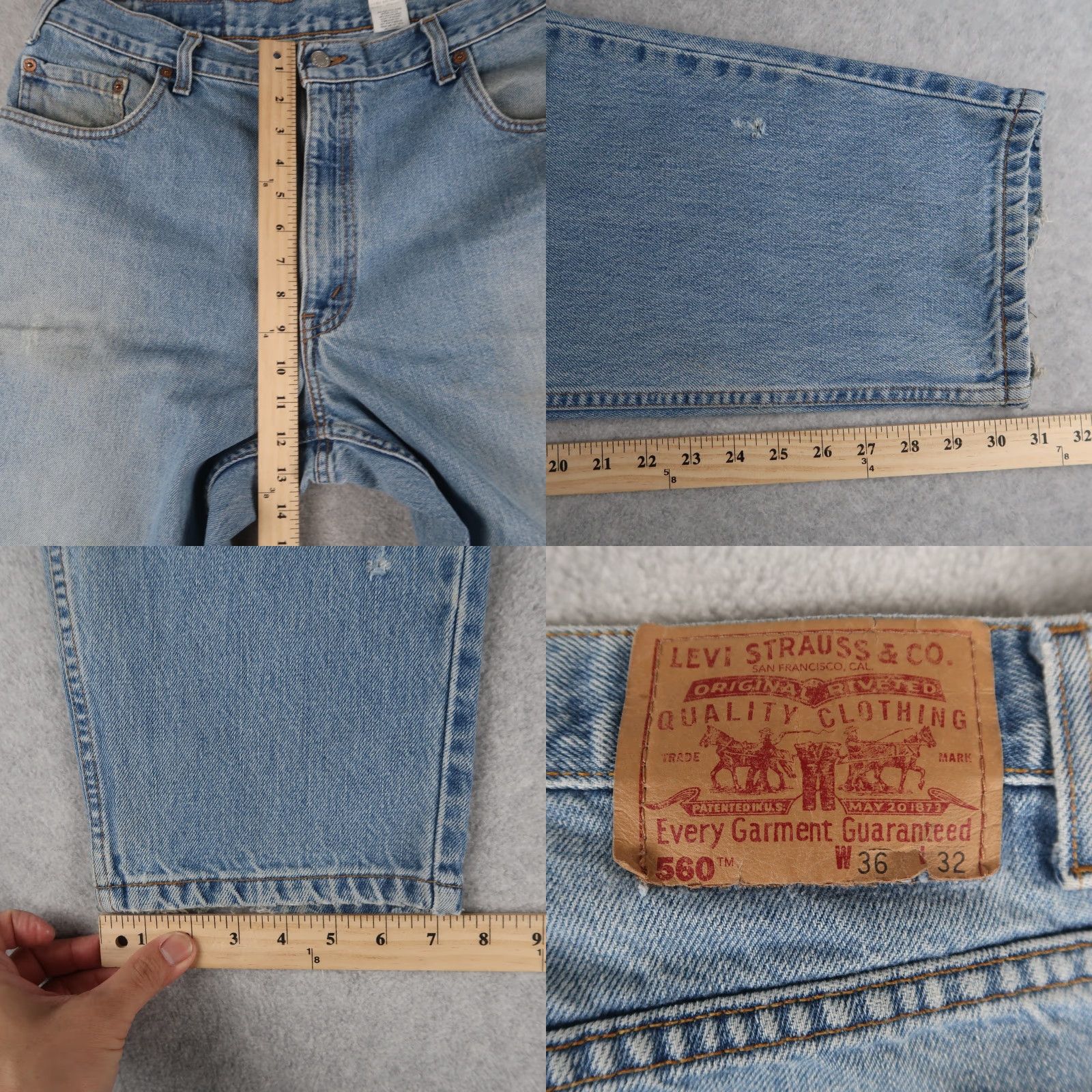 Levi's VINTAGE Levis 560 36x32 (36x30.75) Red Tab Tapered Leg Denim Jeans Canada 90s Size US 36 / EU 52 - 9 Thumbnail