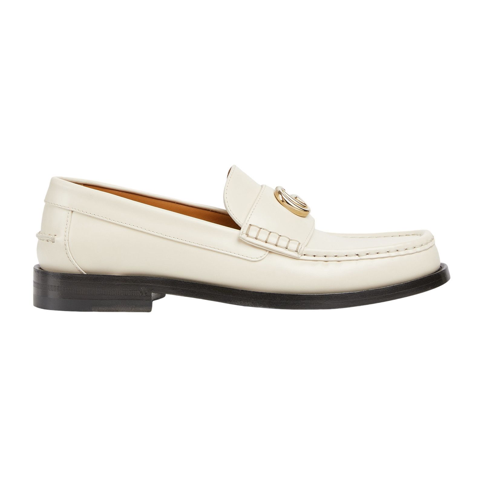 GUCCI Double G $1090 Women's White Leather Loafers New & Aut