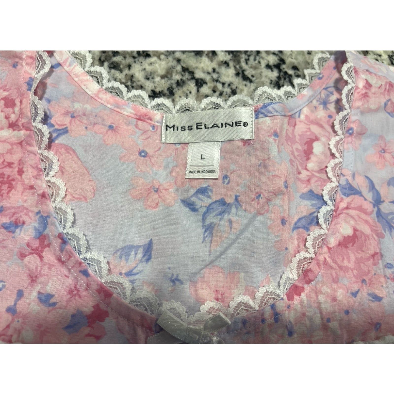 Vintage Miss Elaine Nightgown Floral Pink Blue Knit Cotton L Women Short Cap Sleeves Pullover NWT Large Size ONE SIZE - 4 Thumbnail