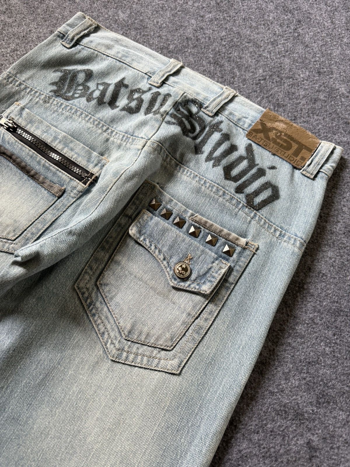 Hysteric Glamour × Japanese Brand × PPFM Ba-tsu Studio Japan Studded Patched Loose Straight Jeans Size US 29 - 4 Thumbnail