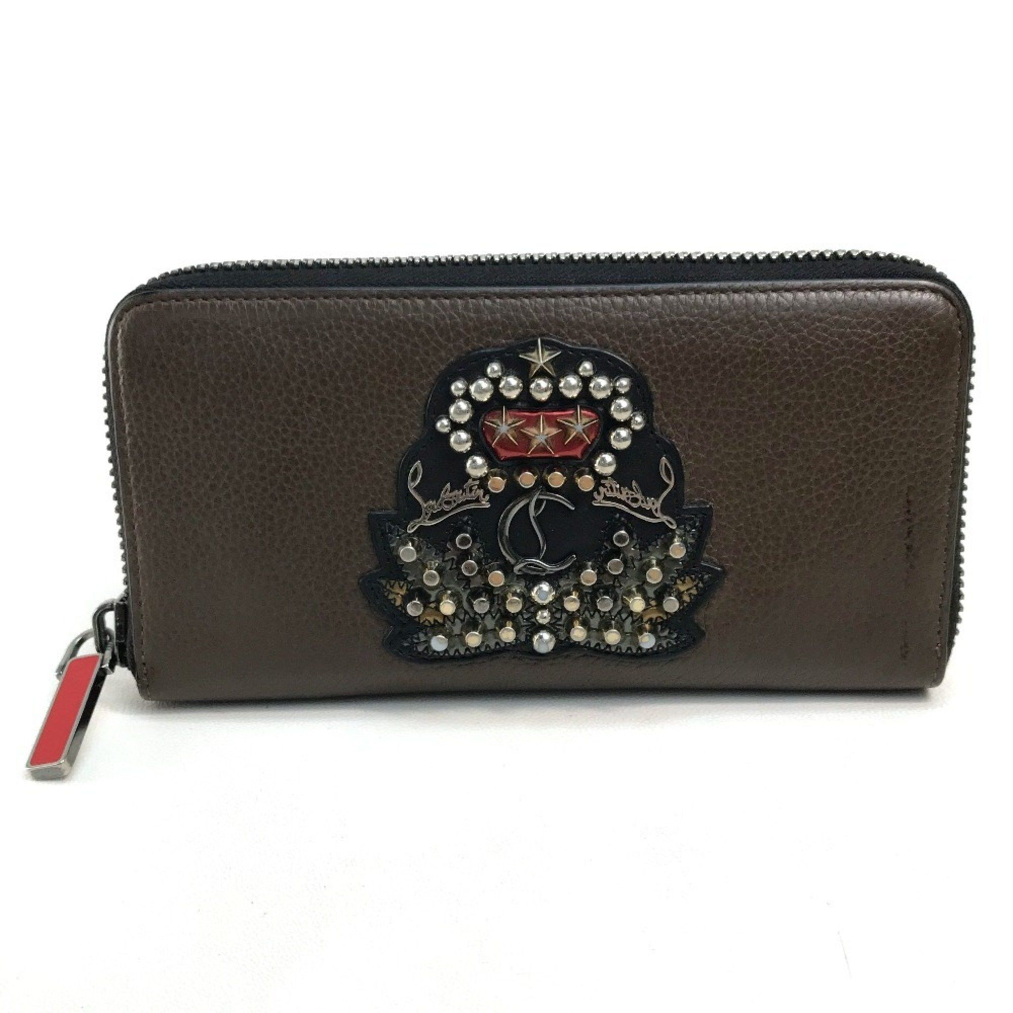 Christian Louboutin Christian Louboutin 1175060 Studded Panettone Round Long Wallet Calf Leather Men's Cafe Brown Size ONE SIZE - 1 Thumbnail