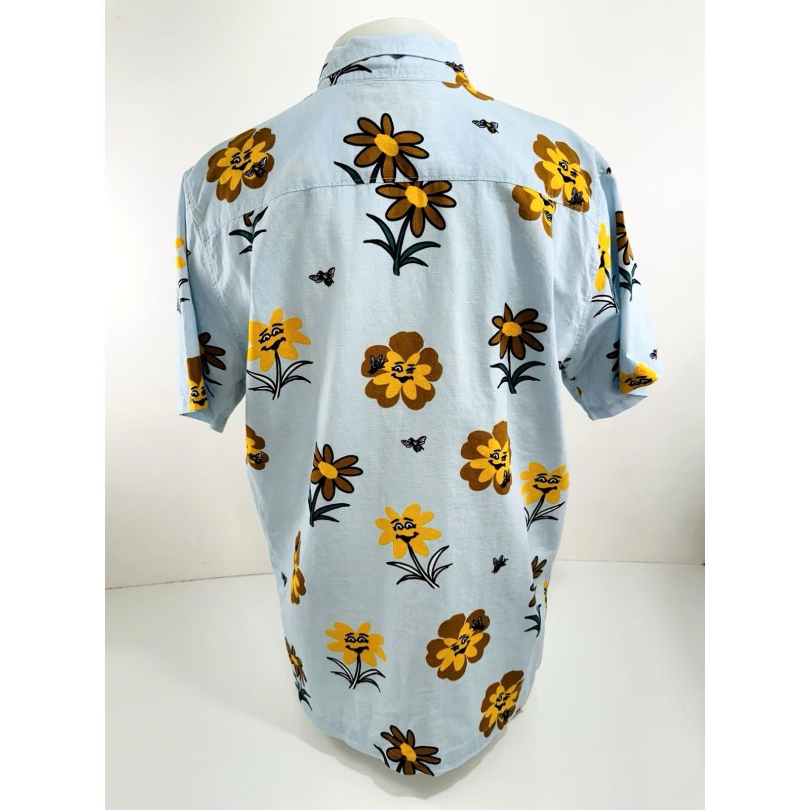 Roark ROARK LINEN Sunflower Bumble Bee Floral Print Mens L Shirt Button-Up Short Sleeve Blue N Size US L / EU 52-54 / 3 - 5 Thumbnail