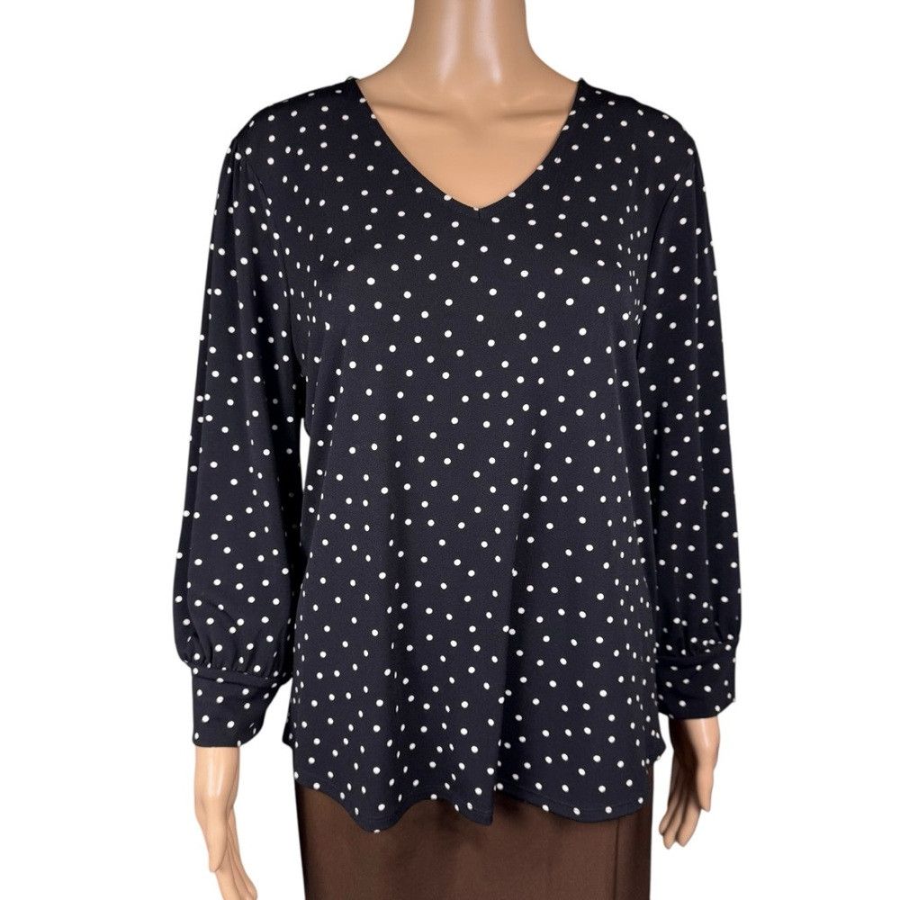 Adrianna Papell Adrianna Papell 3/4 Sleeve V-Neck Polka Dot Blouse Size L Size L / US 10 / IT 46 - 1 Thumbnail