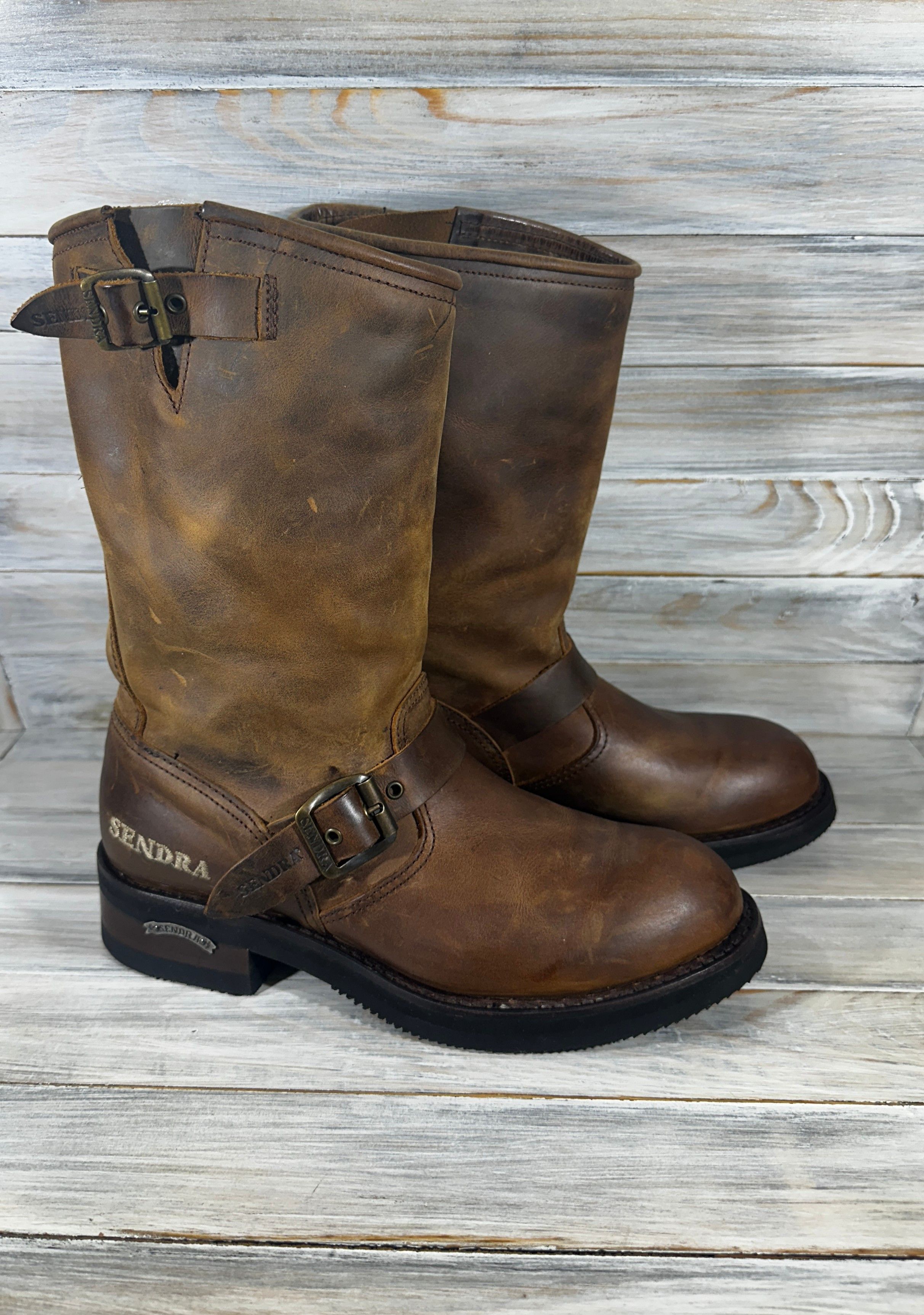 Leather × Sendra Sendra Boat Cowboy Leather Boots Western Biker Motorcycle Size US 8.5 / IT 38.5 - 1 Thumbnail
