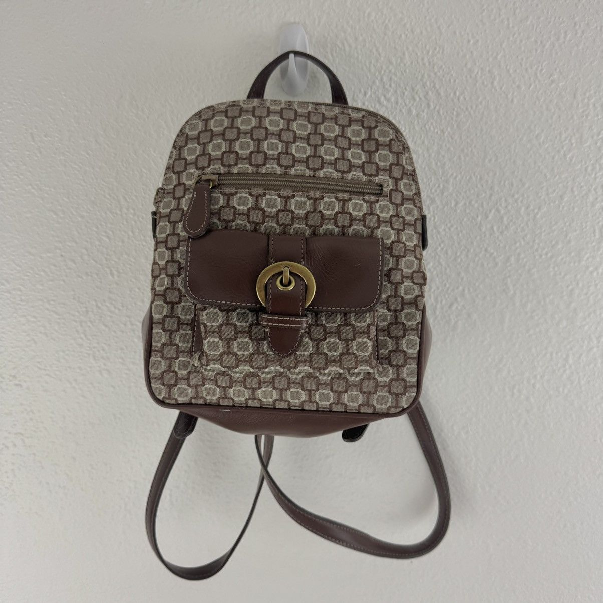 Nine West NINE WEST Vintage Brown Canvas Faux Leather Mini Backpack Size ONE SIZE - 1 Thumbnail