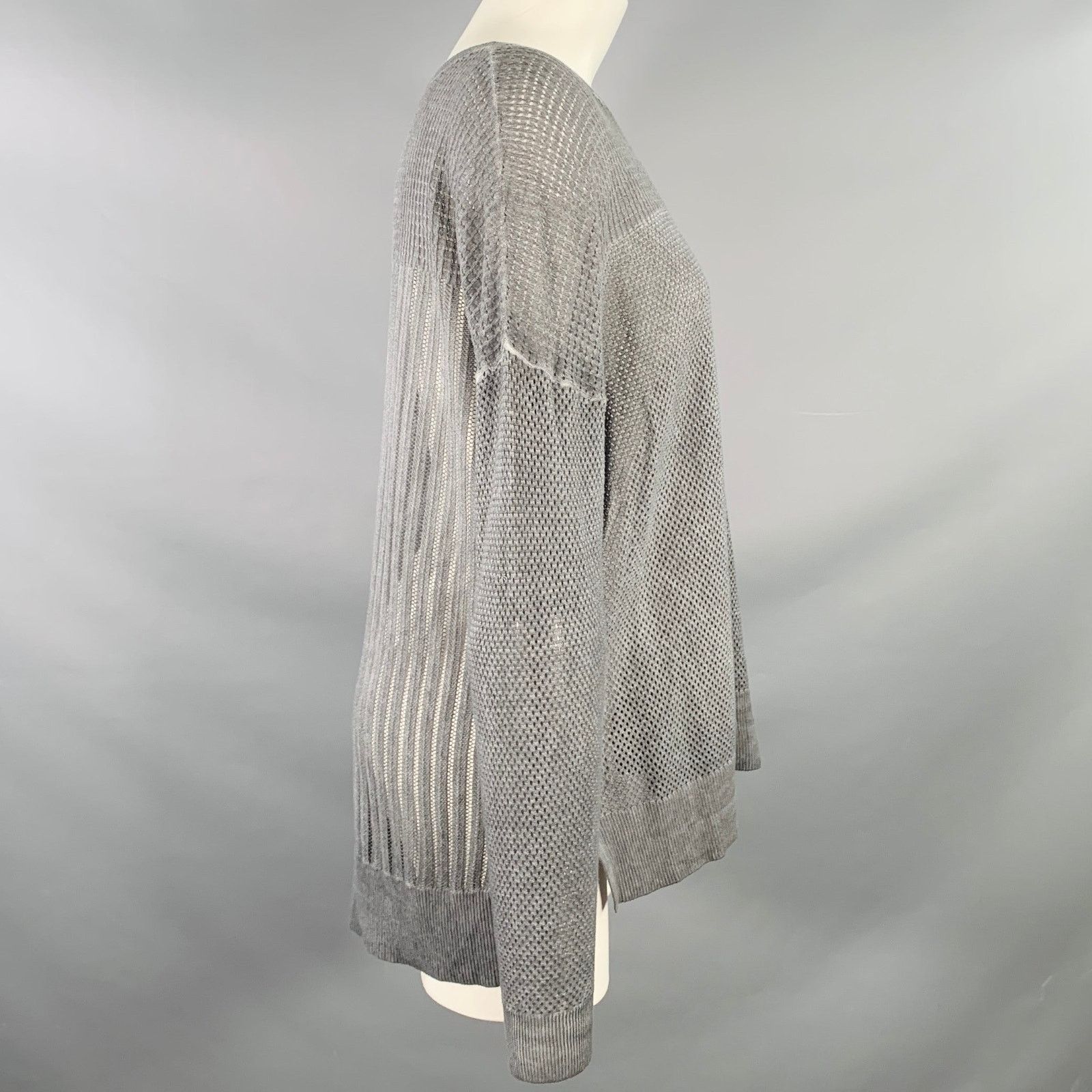 Other M Grey Cotton Waffle Knit Long Sleeve Casual Top Size M / US 6-8 / IT 42-44 - 3 Thumbnail