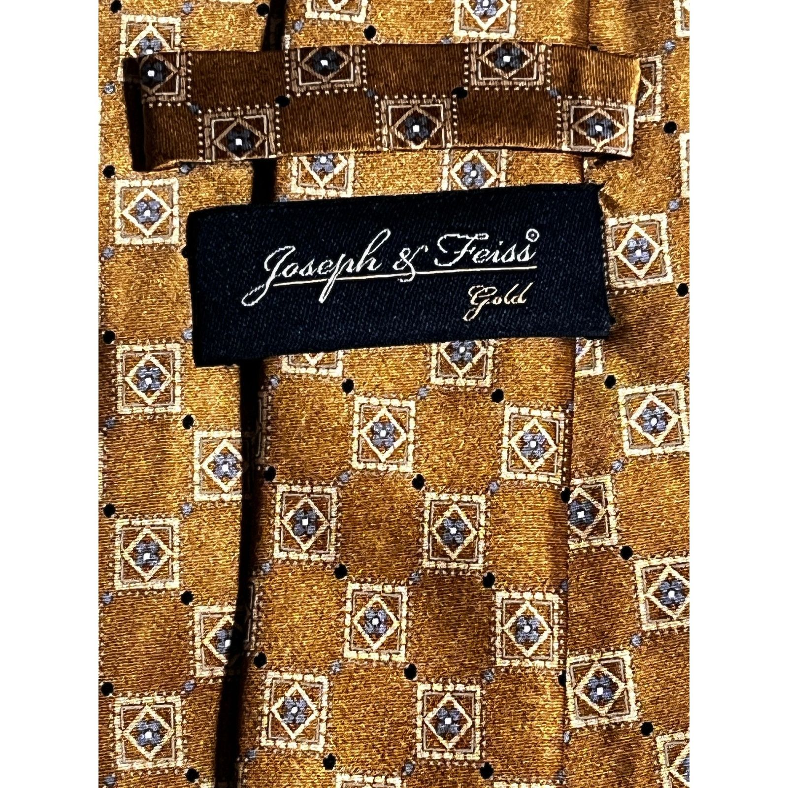 Joseph & Feiss Joseph & Feiss Gold Geo Pattern 100% Silk Men's Tie Size ONE SIZE - 4 Thumbnail