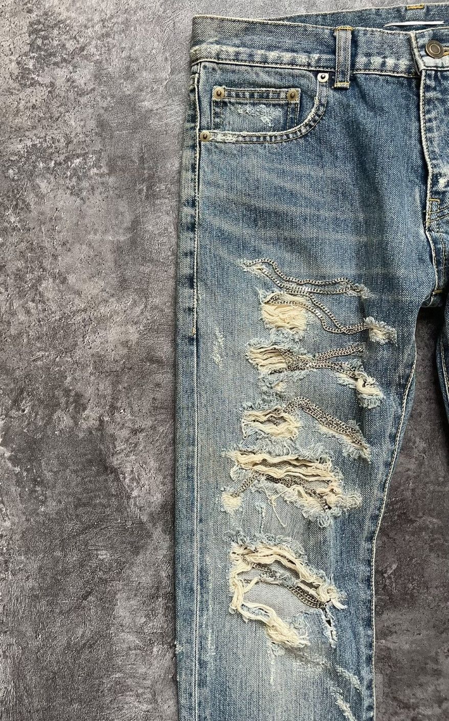 Saint Laurent Paris saint Laurent blue distressed denim pants. Size US 29 - 3 Thumbnail
