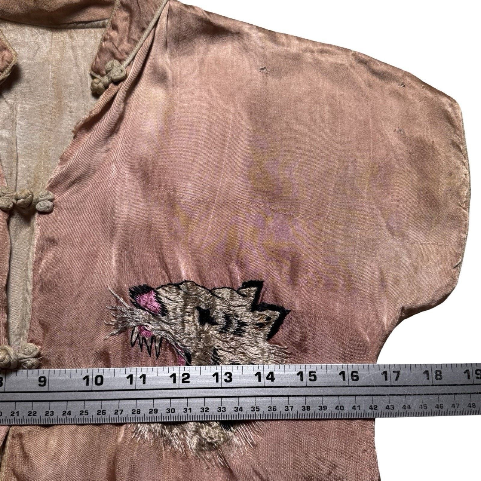 Vintage 1950s Japanese Sukajan Changshan Shirt Pink WWII