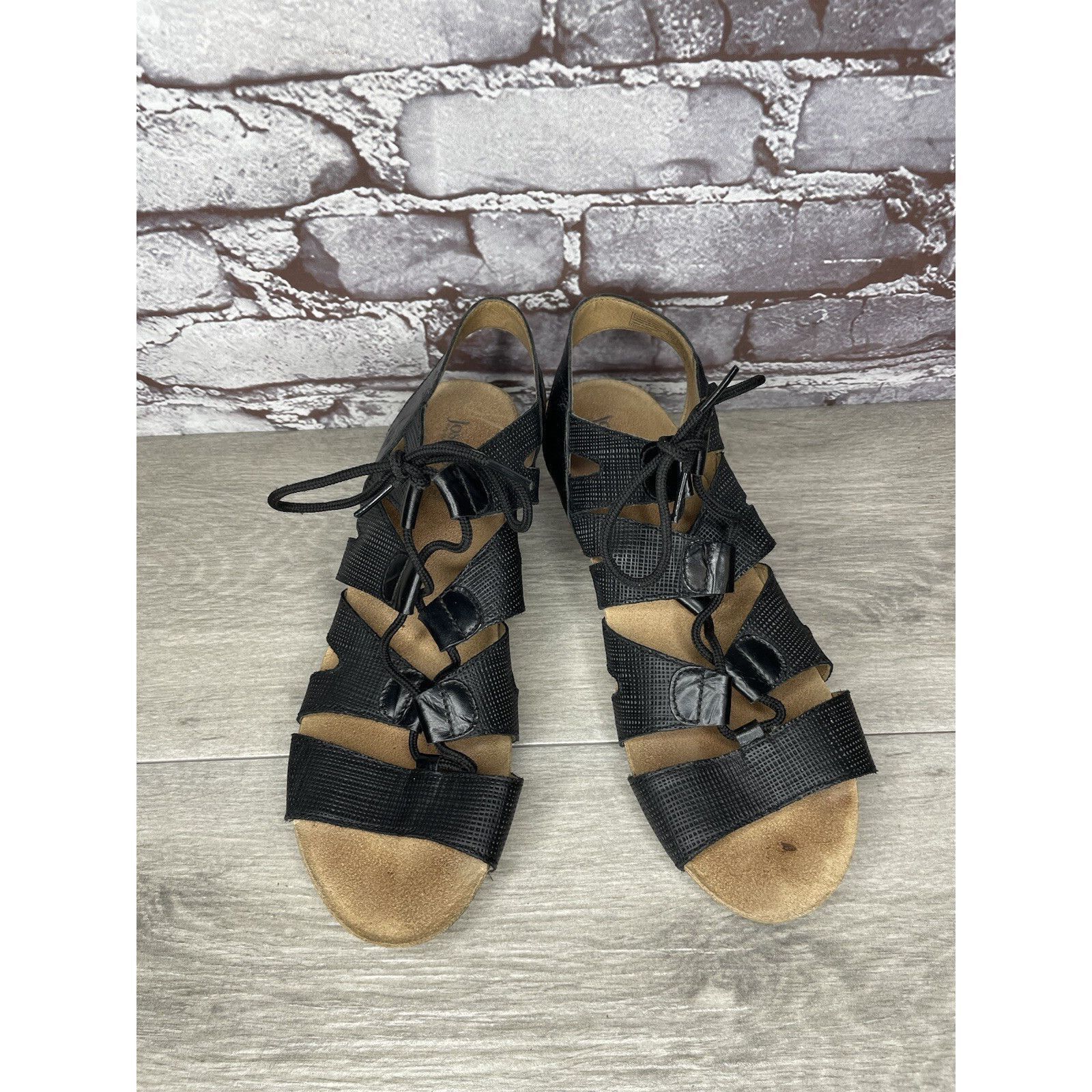 JOSEF SEIBAL Josef Seibel Ruth 29 Black Leather Casual Lace Heel Sandals Size US 9.5 / IT 39.5 - 2 Thumbnail