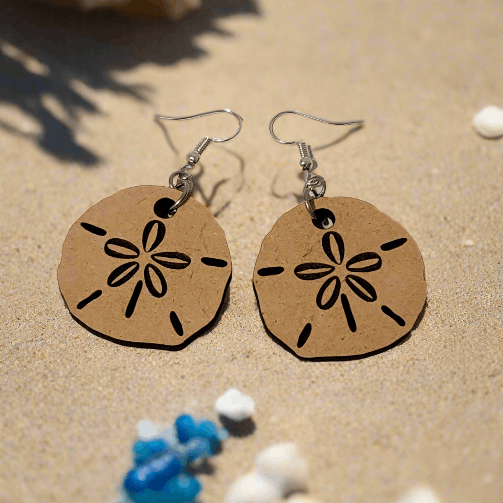 Handmade Handmade Laser Cut Sand Dollar Dangle Earrings Size ONE SIZE - 1 Thumbnail