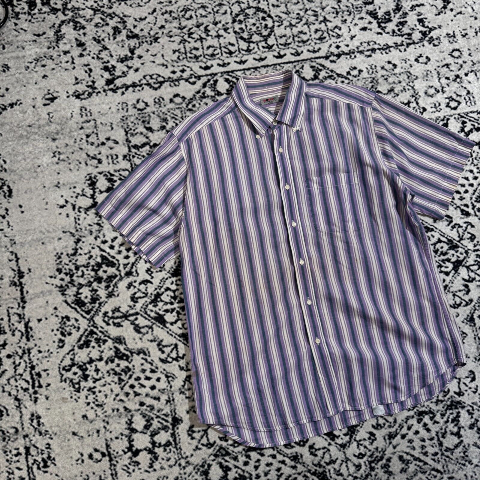 Vintage Vintage Rodier Unisex Purple White Cotton Shirt Size L Short Size US L / EU 52-54 / 3 - 4 Thumbnail