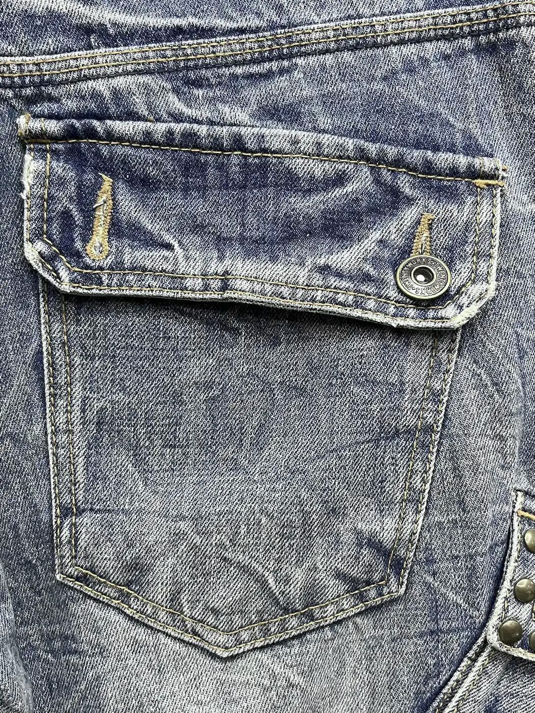 Seditionaries Distressed Studded Tribal Tattoo Slanted Pocket Denim Cargo Size US 31 - 14 Thumbnail