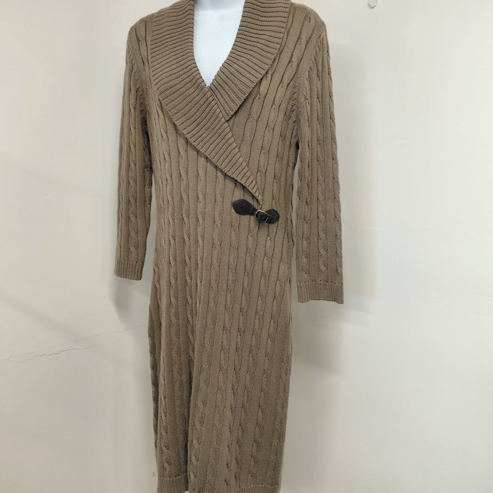Calvin Klein Calvin Klein Sweater Dress Women's Sz Large Brown Wrap Cable Shawl Collar Buckle Size L / US 10 / IT 46 - 3 Thumbnail